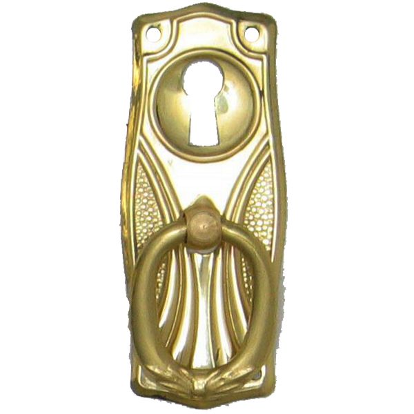 Jugendstil Möbelschild geprägt Messing MGL 28 x 70mm mit Griff und Schlüsselloch Serie JU017 Bild1