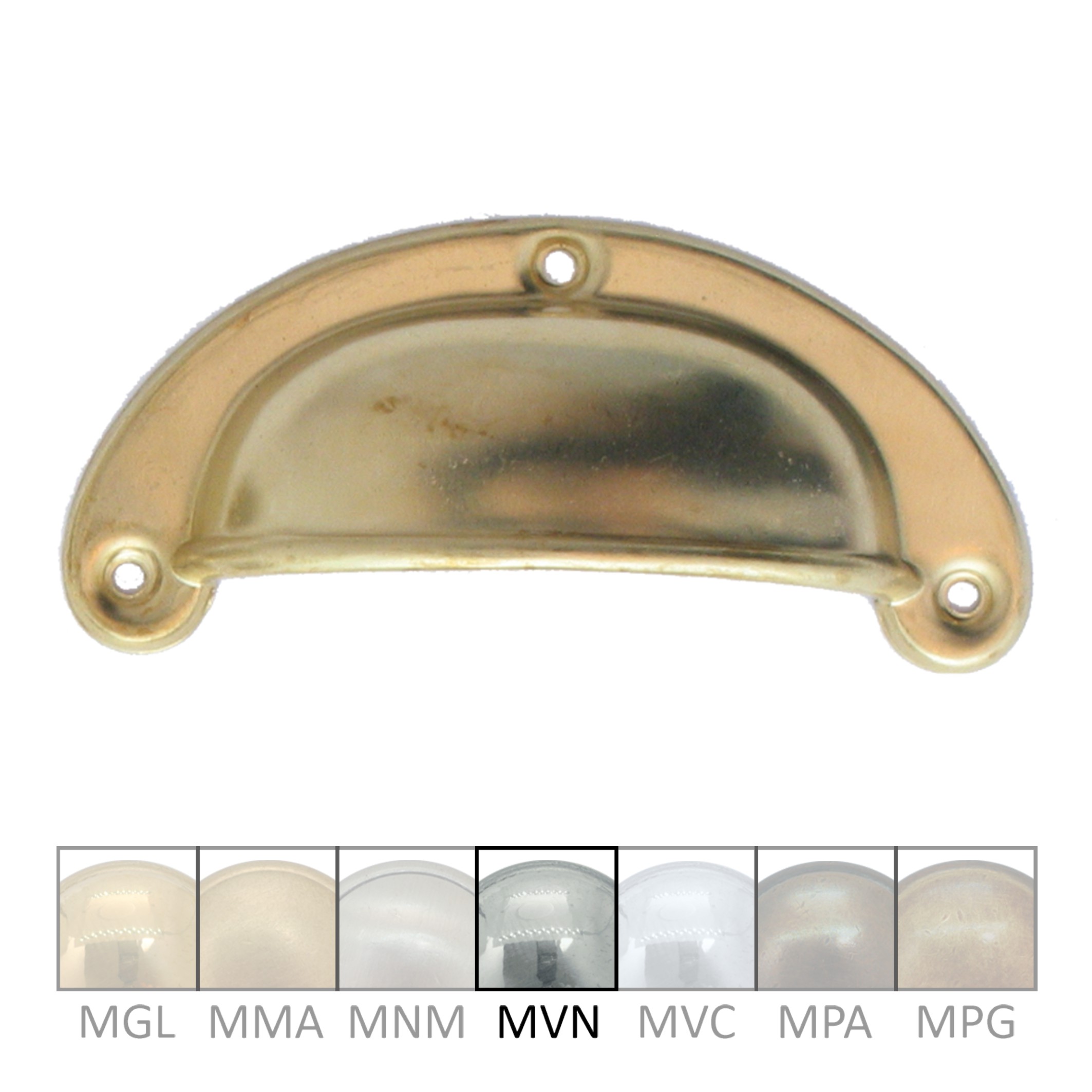 Muschelgriff mit umbördelter Kante Messing MVN 90 x 22mm Serie JU020 Bild1