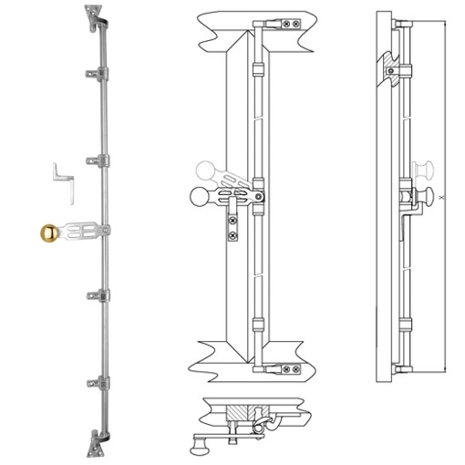Osnabrücker Fensterdrehstange 2flg einwärts 1500mm, re Messing MGL Serie FD001 Bild1
