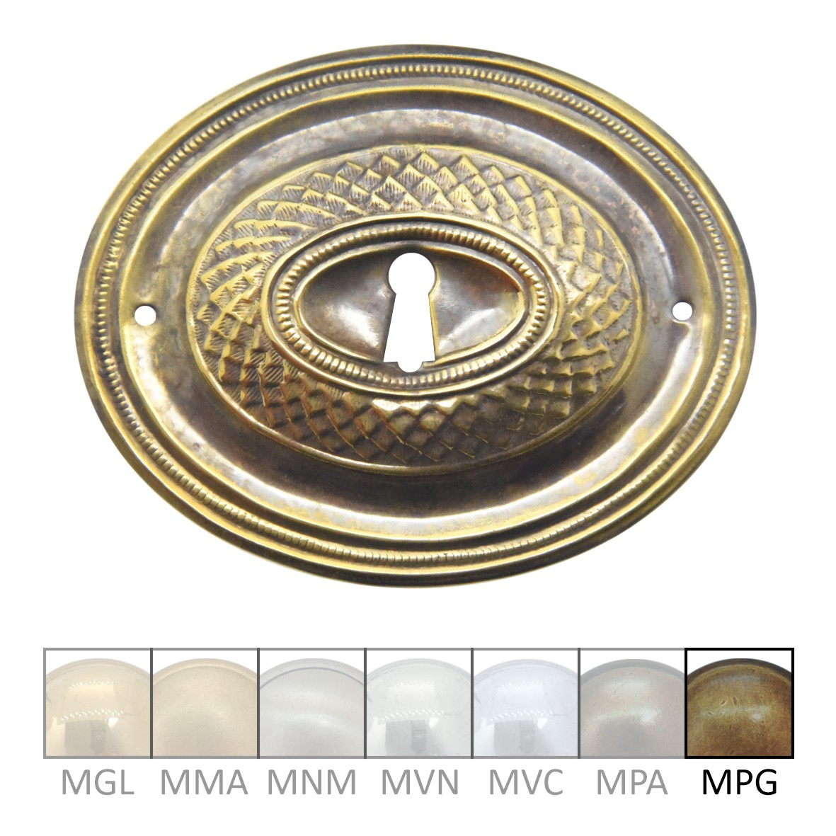 Klassizismus Möbelschild geprägt Messing MPG 88x70mm mit Schlüsselloch Serie KL108 Bild1