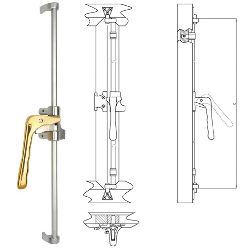 Bremer Fensterdrehstange 2flg auswärts 1300 mm, re der Serie FD005 Bild1 Bremer Fensterdrehstange 2flg auswärts 1300mm, re Messing MNI Serie FD005 Bild1
