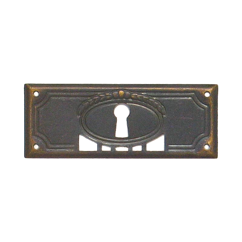 Jugendstil Möbelschild geprägt Messing MPG 85 x 33mm mit Schlüsselloch Serie JU006 Bild1