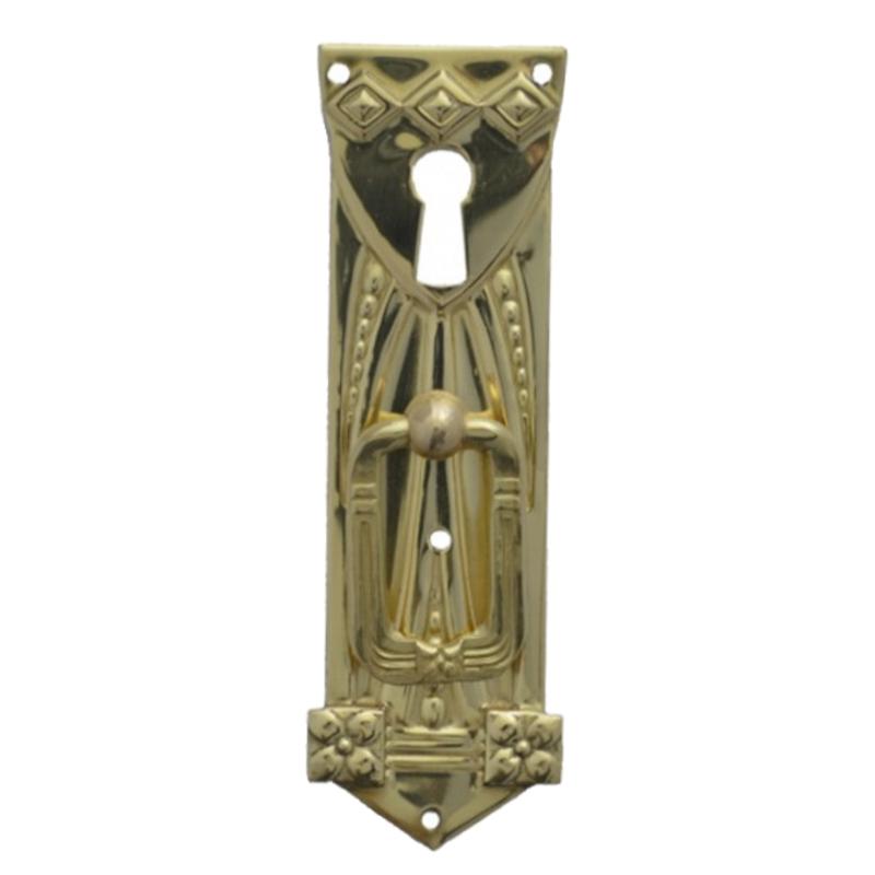 Jugendstil Möbelschild geprägt Messing MPG 31 x 98mm mit Griff und Schlüsselloch Serie JU010 Bild1