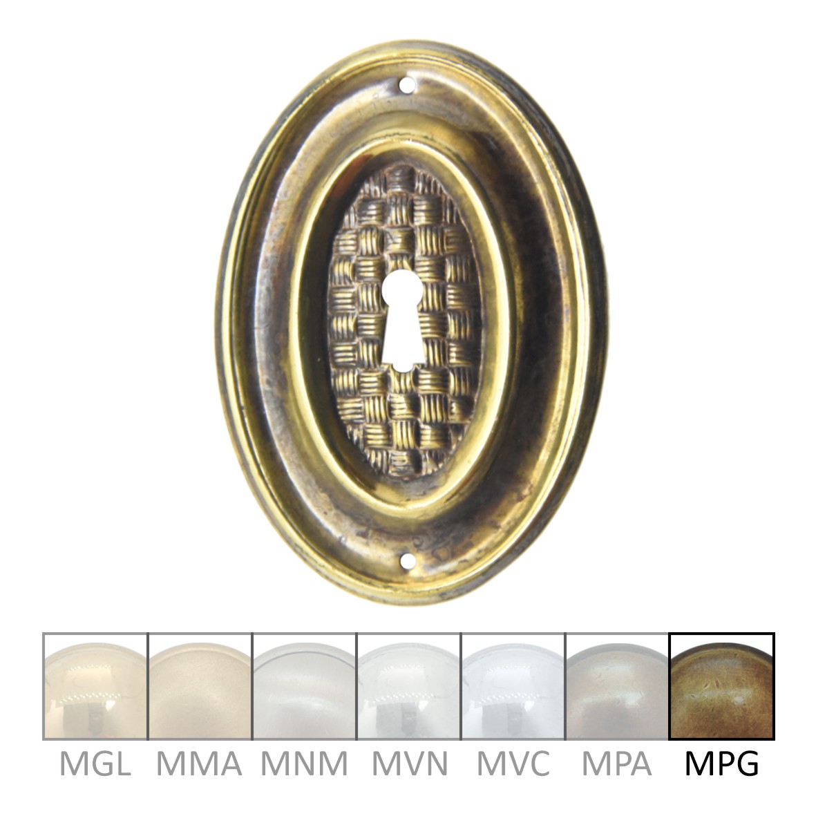 Klassizismus Möbelschild geprägt Messing MPG 60x85mm Schlüsselloch Serie KL105 Bild1