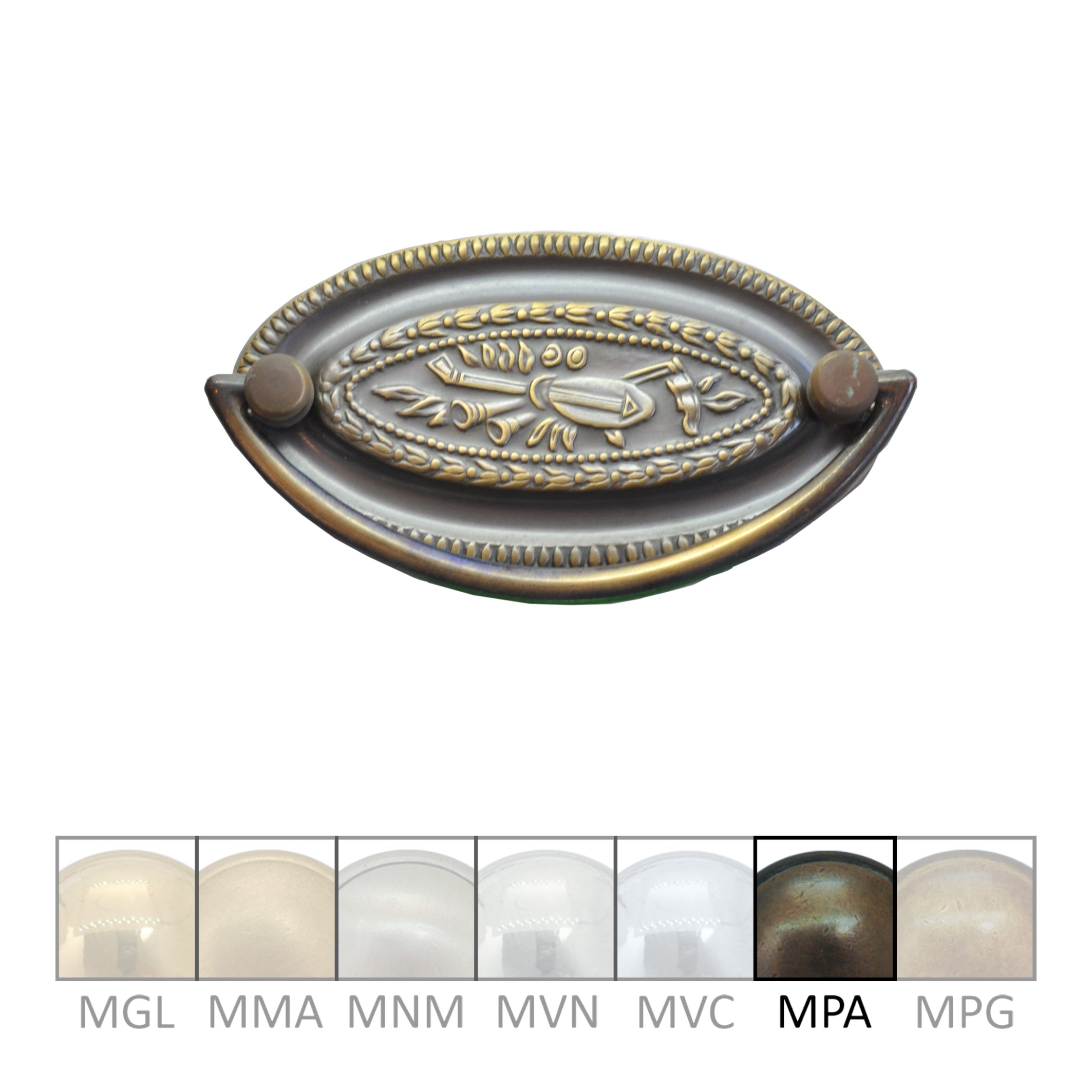 Klassizismus Möbelschild geprägt Messing MPA 90x50mm mit Griff Serie KL077 Bild1