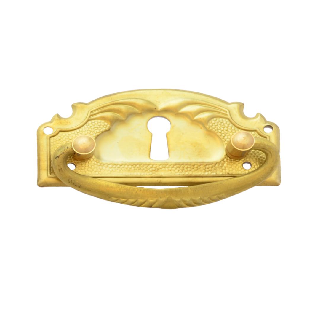 Jugendstil Möbelschild geprägt Messing MMA 68 x 33mm mit Griff und Schlüsselloch Serie JU016 Bild1