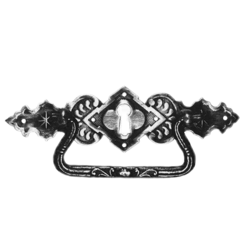 Historismus Möbelschild geprägt Messing MMA 110 x 30mm mit Griff und Schlüsselloch Serie HI022 Bild1