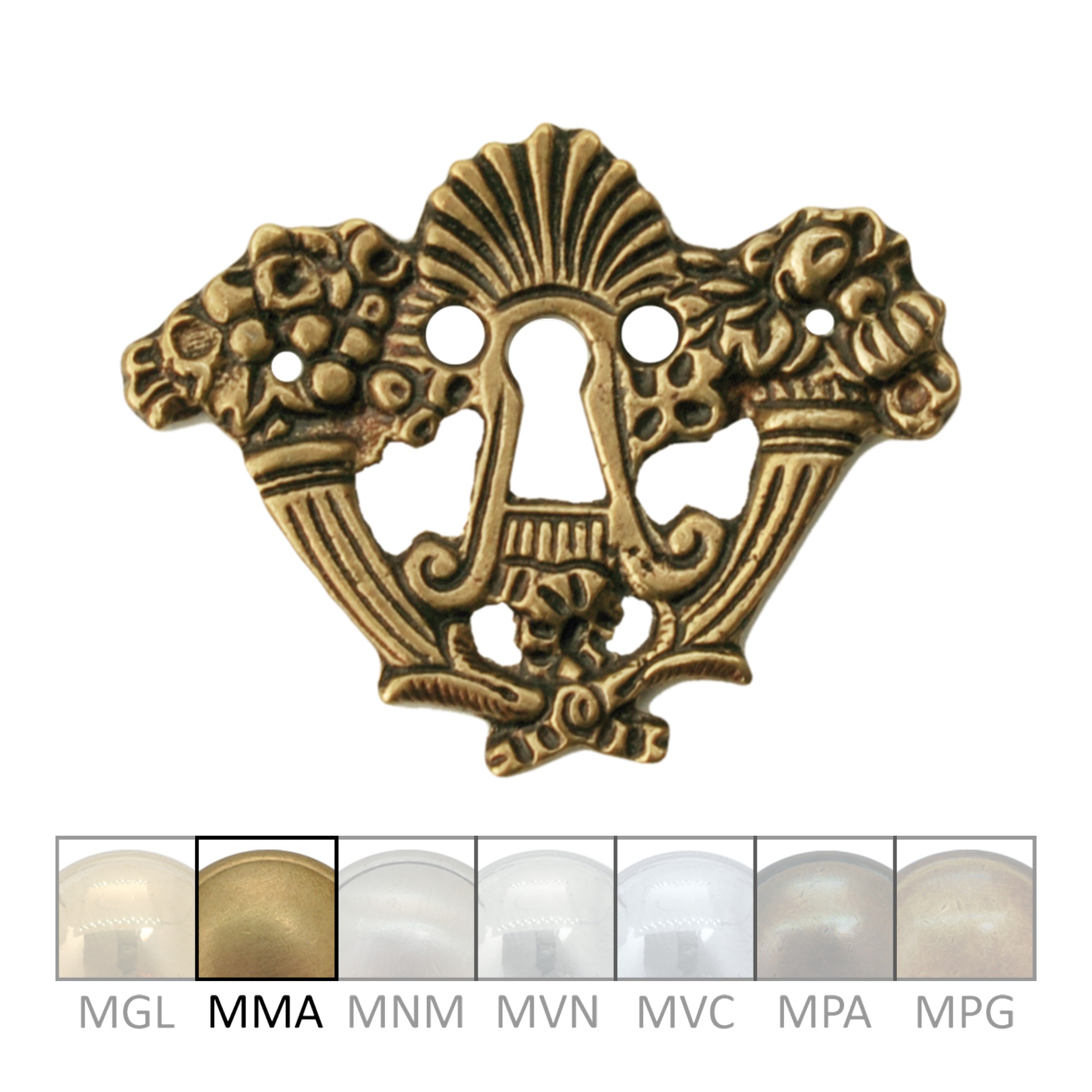 Klassizismus Möbelschild gegossen Messing MMA 64x50mm mit Schlüsselloch Serie KL039 Bild1