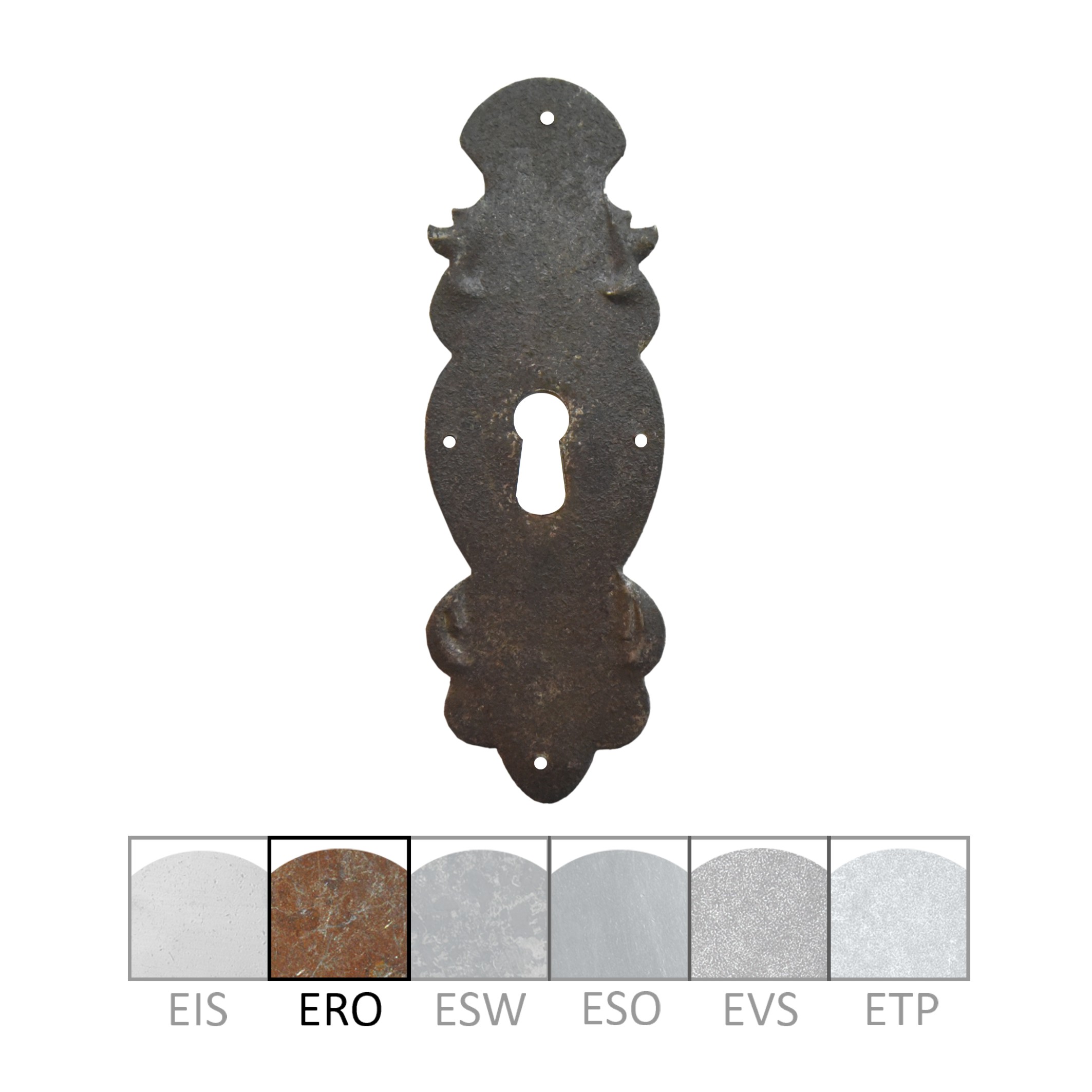 Barock Schlüsselschild 120 x 40mm mit Schlüsselloch, Eisen rostig Serie BA018 Bild1