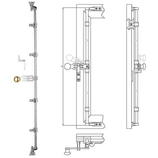 Osnabrücker Fensterdrehstange 1flg einwärts 1300mm, li Messing MNI Serie FD001 Bild1
