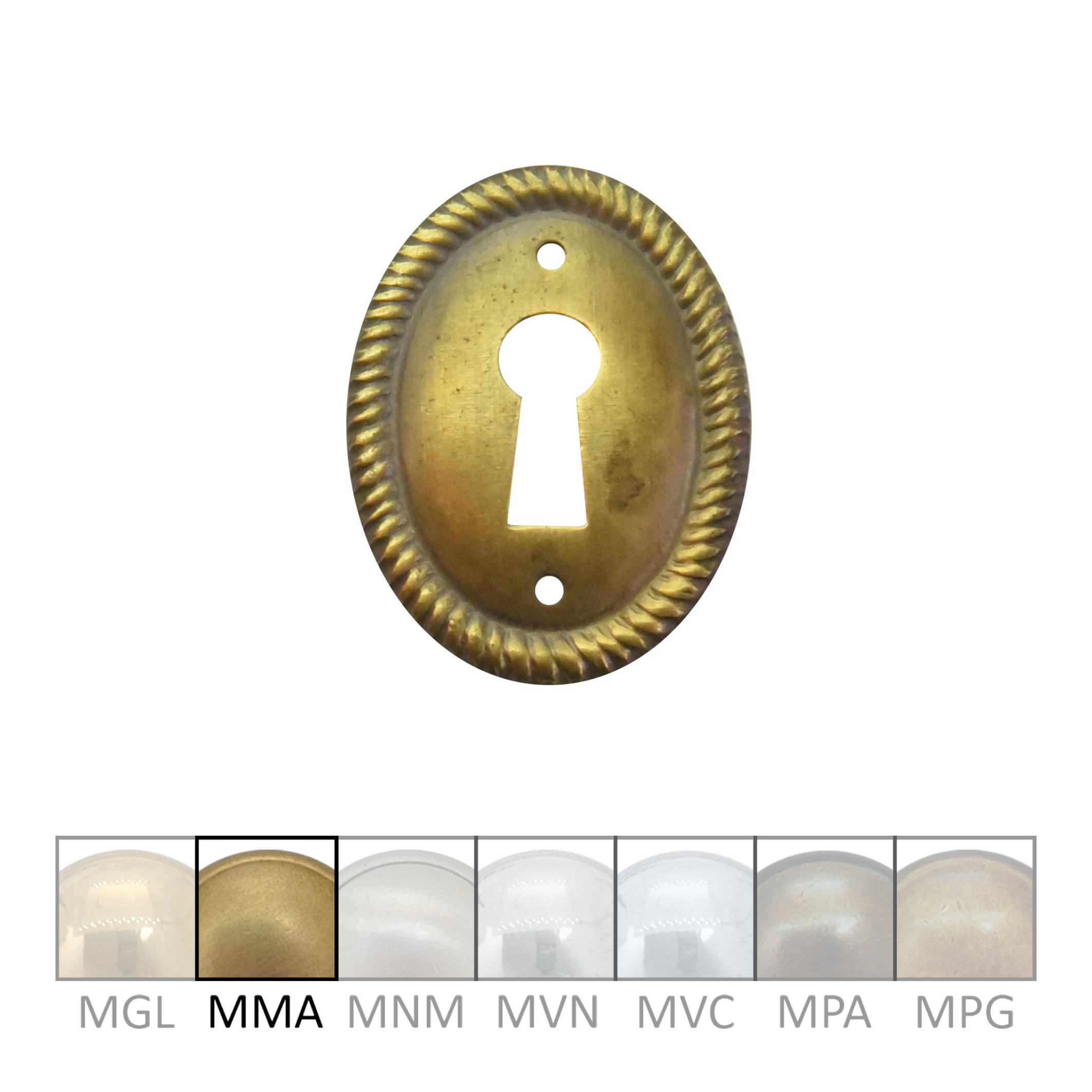 Klassizismus Möbelschild geprägt Messing MMA 30x37mm mit Schlüsselloch Serie KL083 Bild1