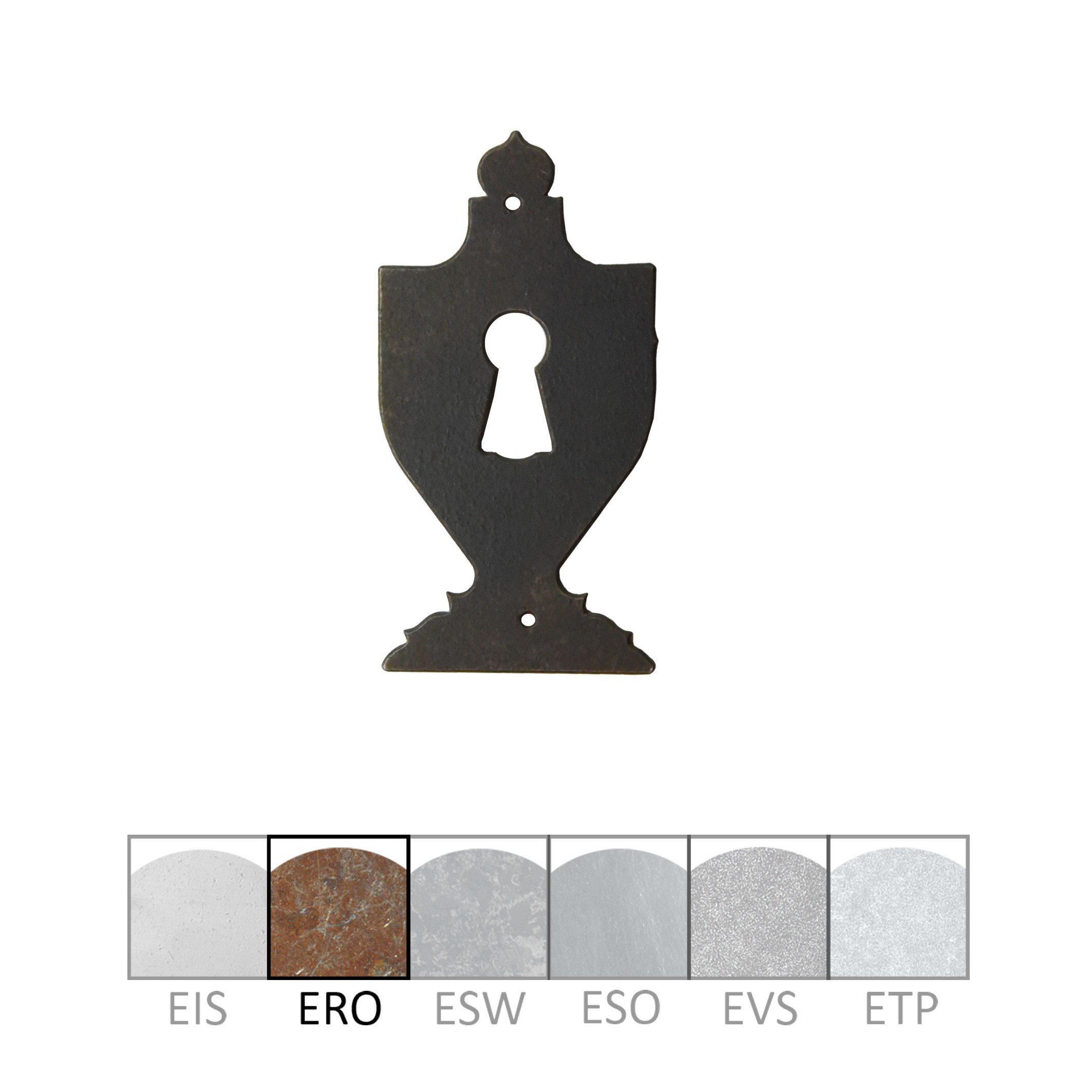 Klassizismus Möbelschild Eisen gerostet ERO 47x90mm mit Schlüsselloch Serie KL115 Bild1