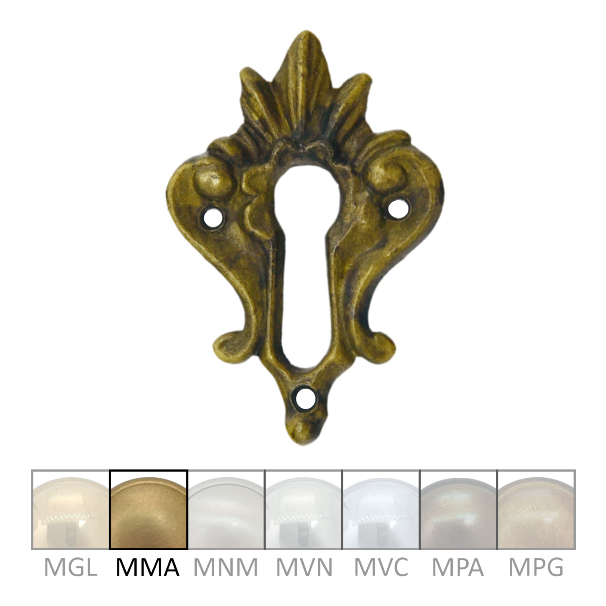 Klassizismus Möbelschild geprägt Messing MPA 35x52mm mit Schlüsselloch Serie KL156 Bild1