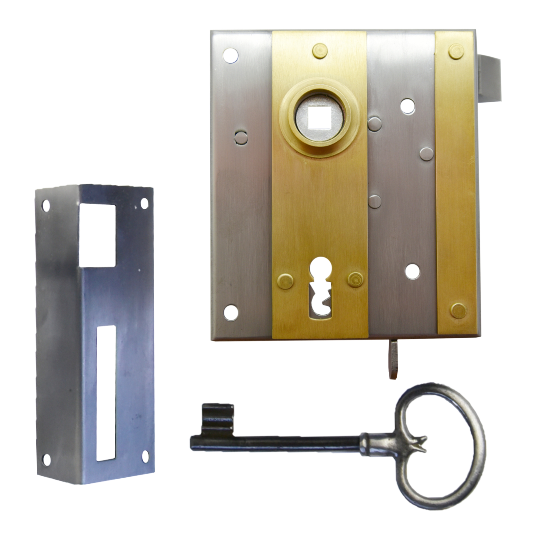 K-Schloß 3 LI MGL BB der Serie ZK114 Bild1 Kastenschloss links auswärts gerade Messingzierleiste BB-Lochung Serie ZK114 Bild1