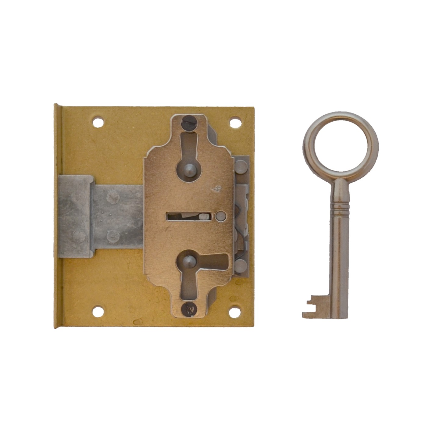 Einlassschloß, Riegelschloss in Messing matt. Dornmaß Einlassschloß Dornmaß 15mm Bild1