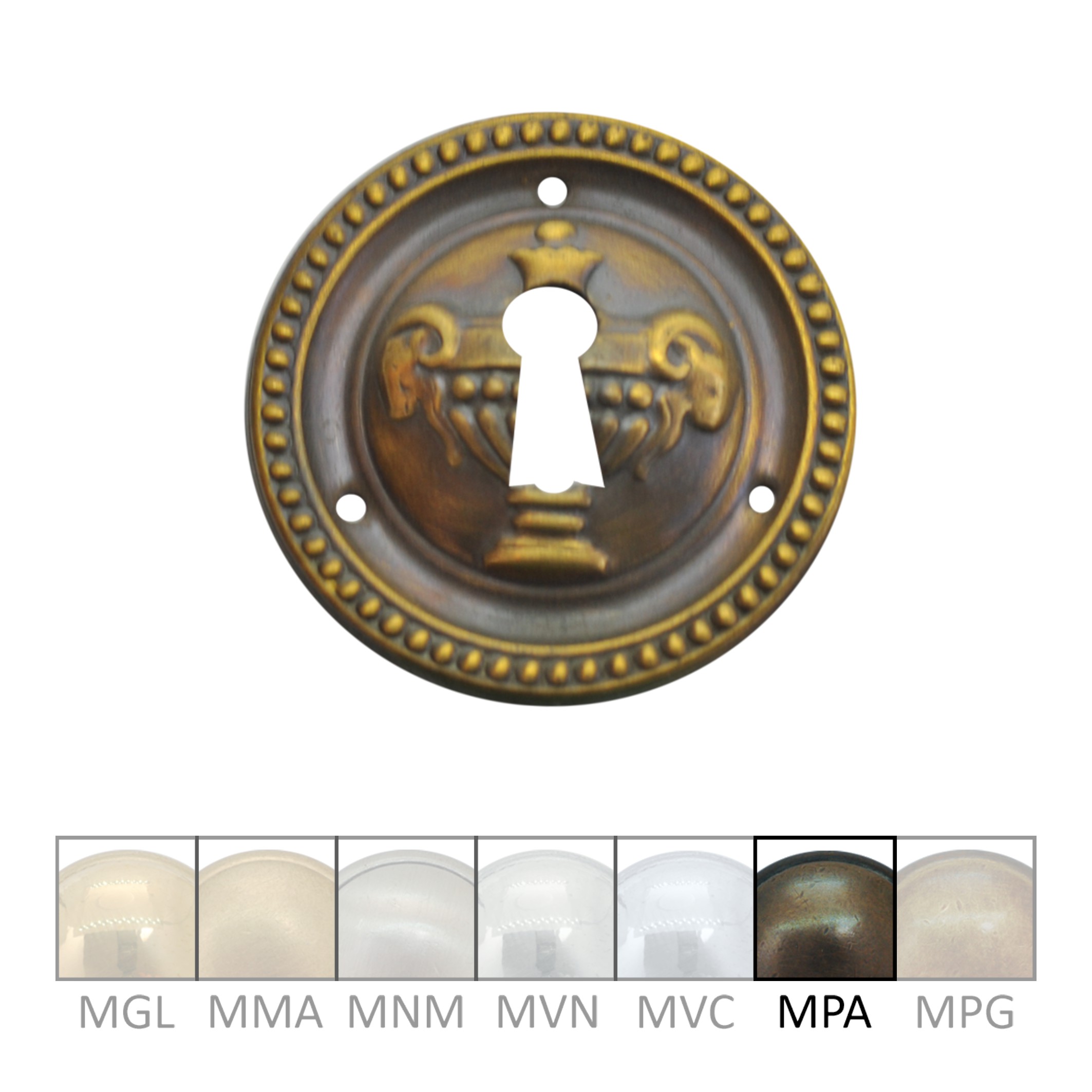 Klassizismus Möbelschild geprägt Messing MPA D50mm Schlüsselloch Serie KL085 Bild1