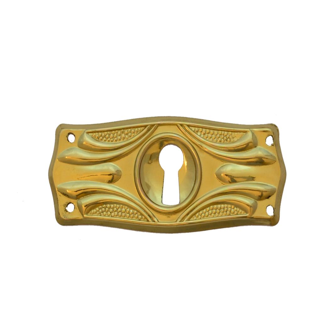 Jugendstil Möbelschild geprägt - Messing glänzend - 70 x 28 mm der Serie JU017 Bild1 Jugendstil Möbelschild geprägt Messing MGL 70 x 28mm mit Schlüsselloch Serie JU017 Bild1