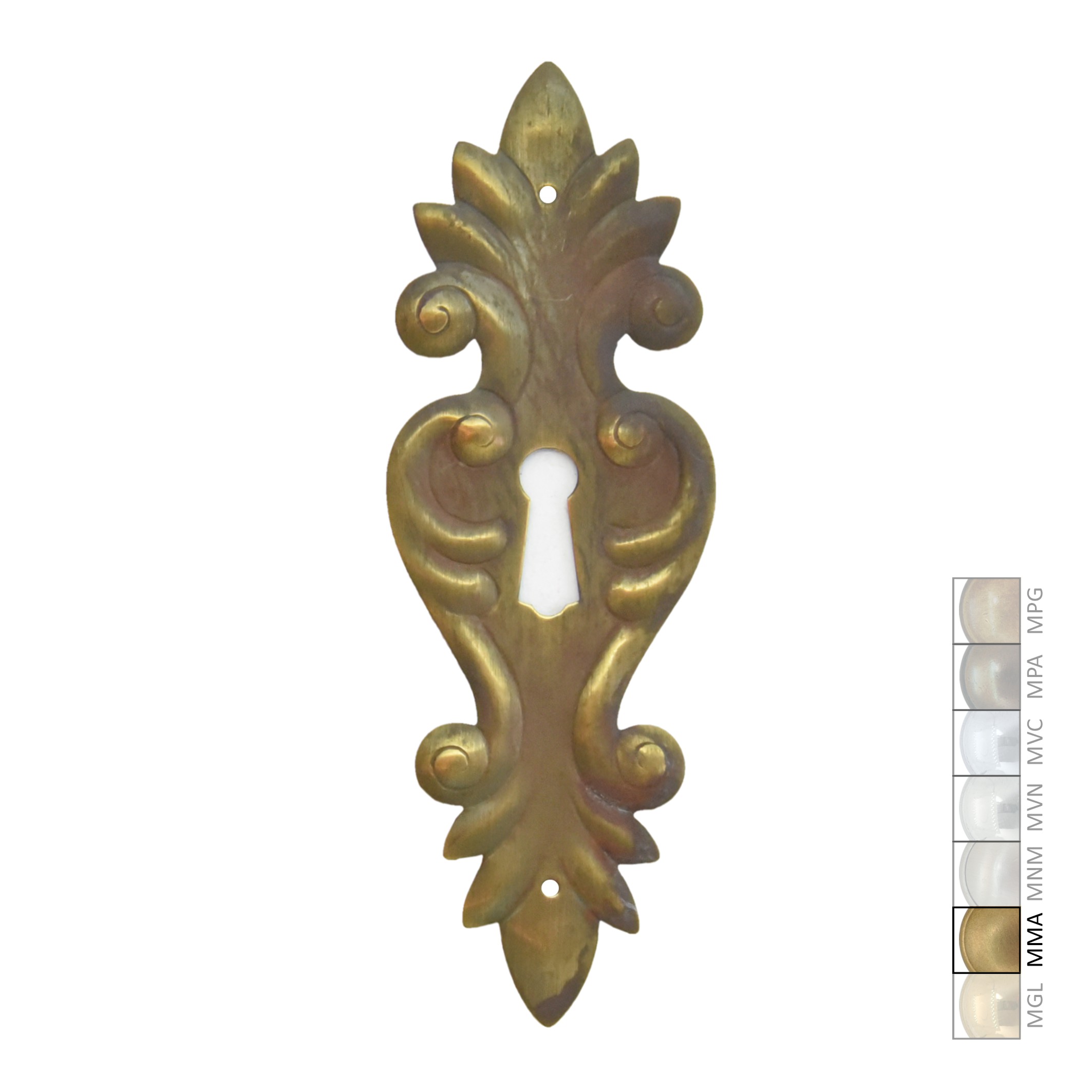 Barock Schlüsselschild 130 x 45mm mit Schlüsselloch, Messing MMA Serie BA008 Bild1