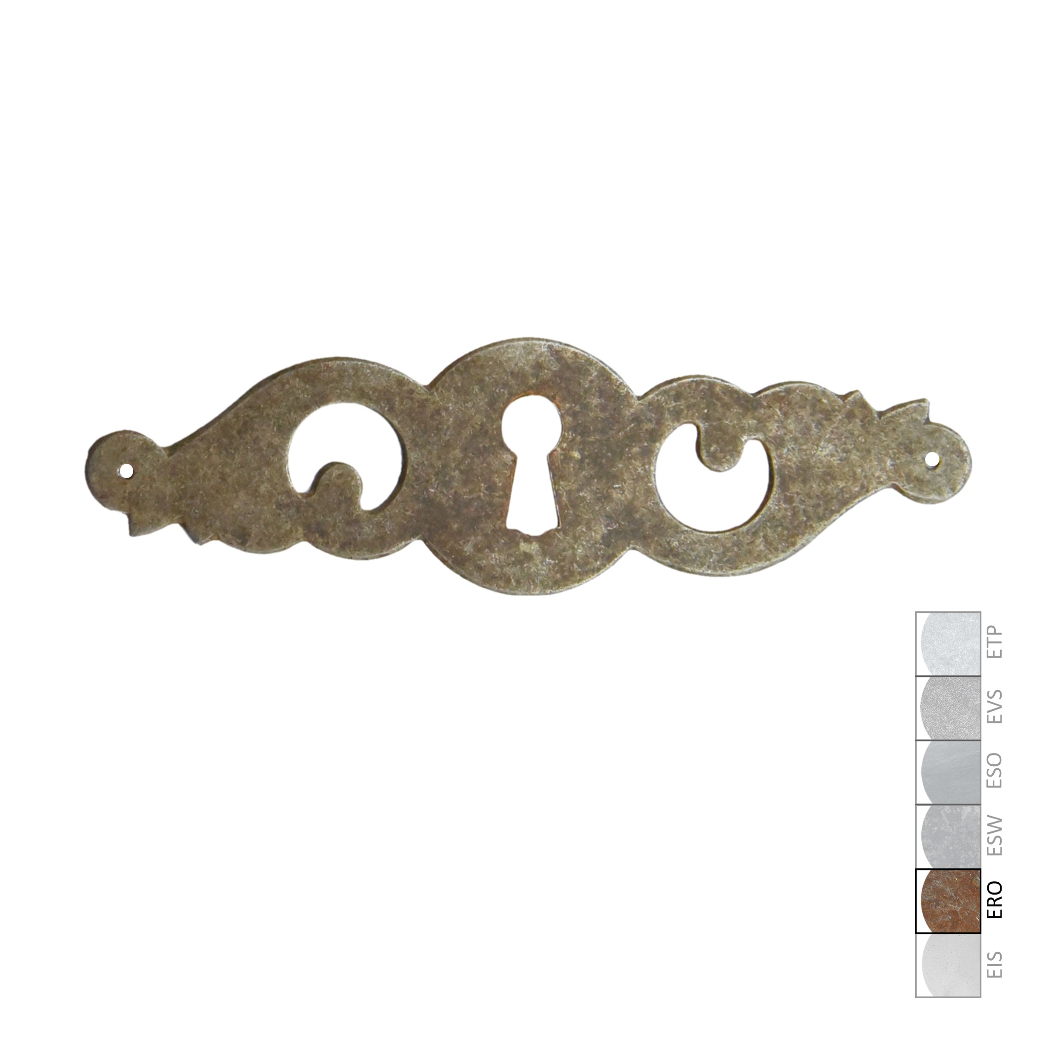 Barock Schlüsselschild 40 x 155mm mit Schlüsselloch, Eisen rostig Serie BA013 Bild1