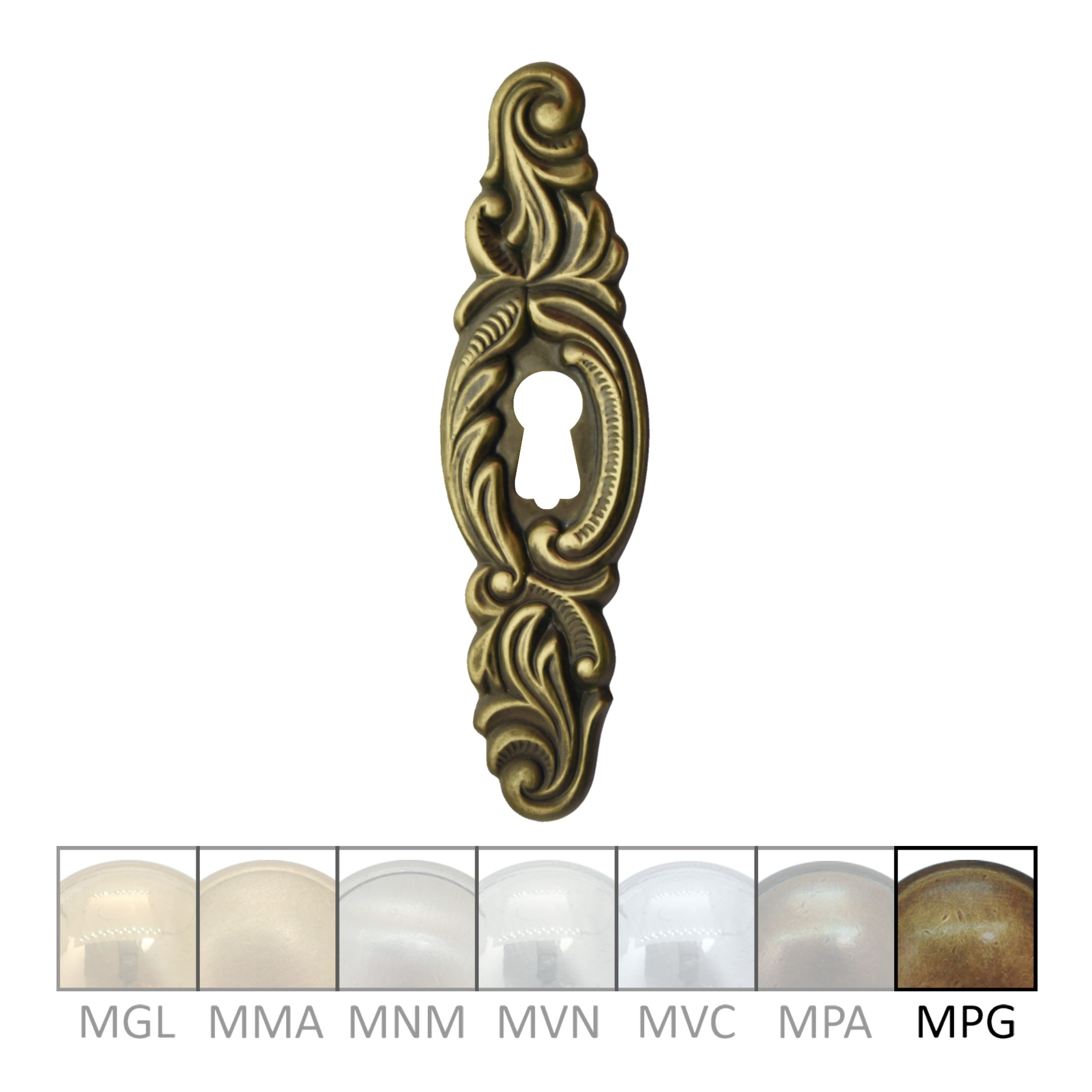 Rokoko Möbelschild 86x24mm Hochkant mit Schlüsselloch Messing MPG Serie RK023 Bild1