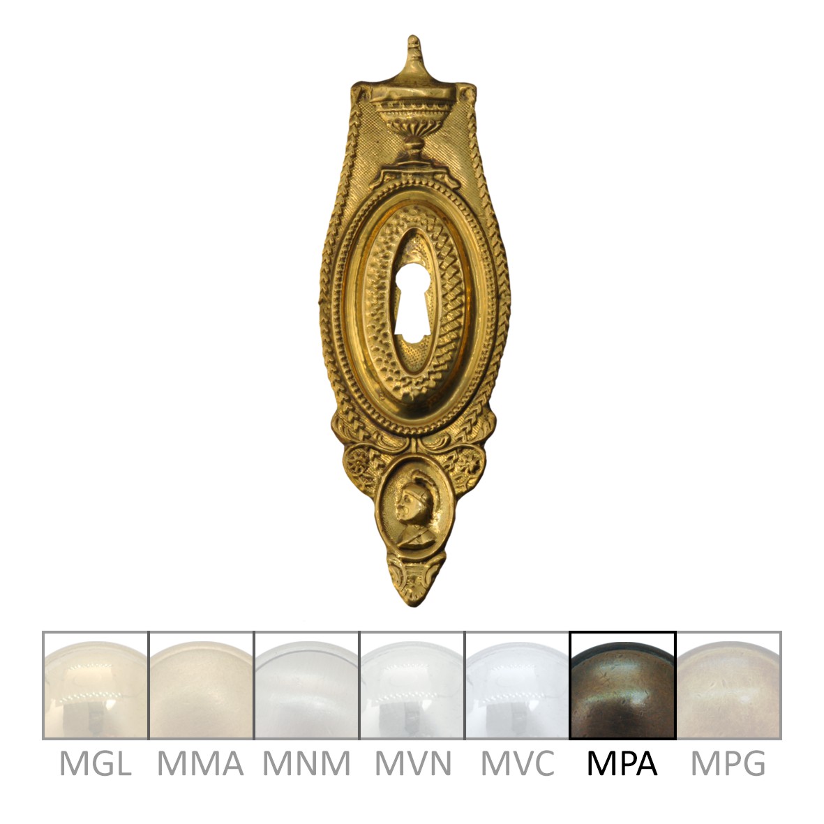 Klassizismus Möbelschild geprägt Messing MPA 60x165mm mit Schlüsselloch Serie KL050 Bild1