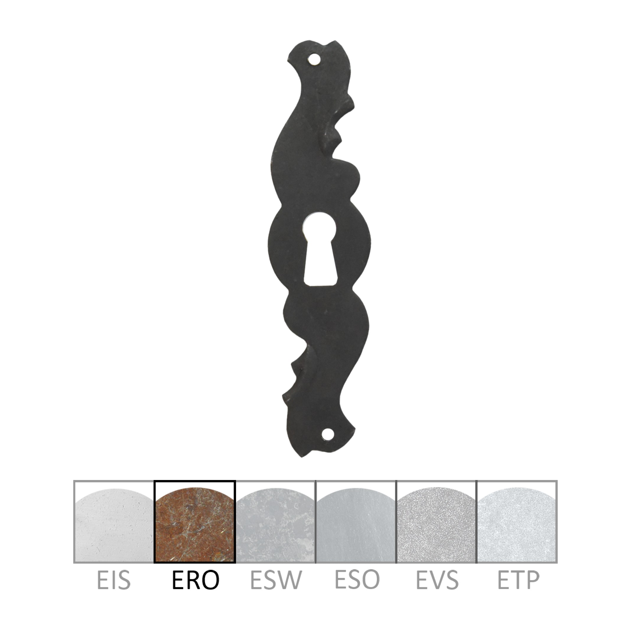 Barock Schlüsselschild 110 x 30mm mit Schlüsselloch, Eisen rostig Serie BA019 Bild1