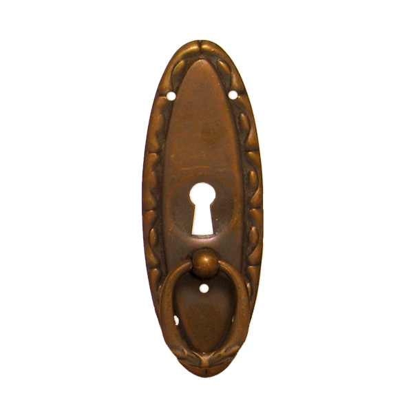 Jugendstil Möbelschild geprägt Messing MPA 33 x 95mm mit Griff und Schlüsselloch Serie JU002 Bild1