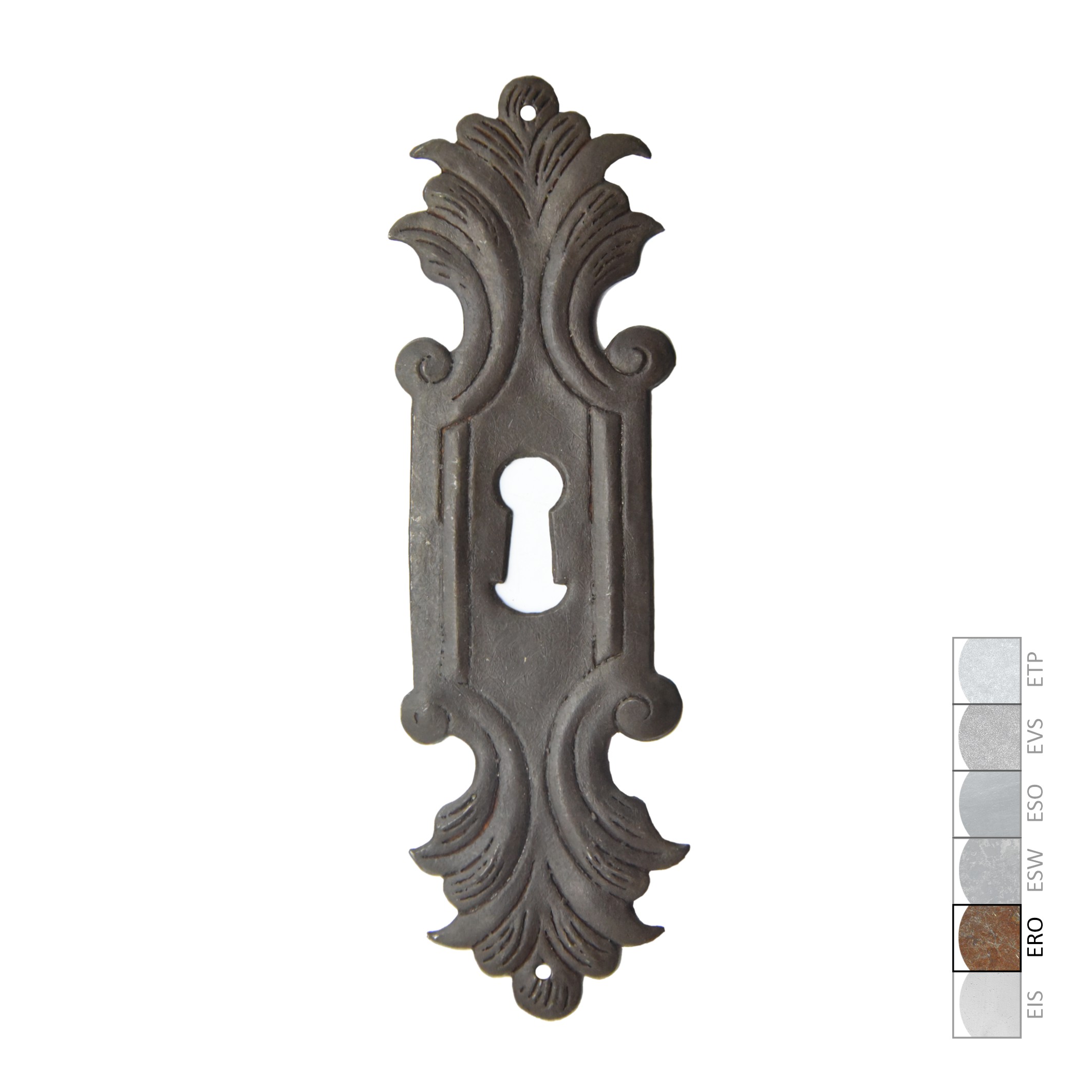 Schlüsselschild in Eisen rostig. 46x156 mm  Bild1 Barock Schlüsselschild BXH