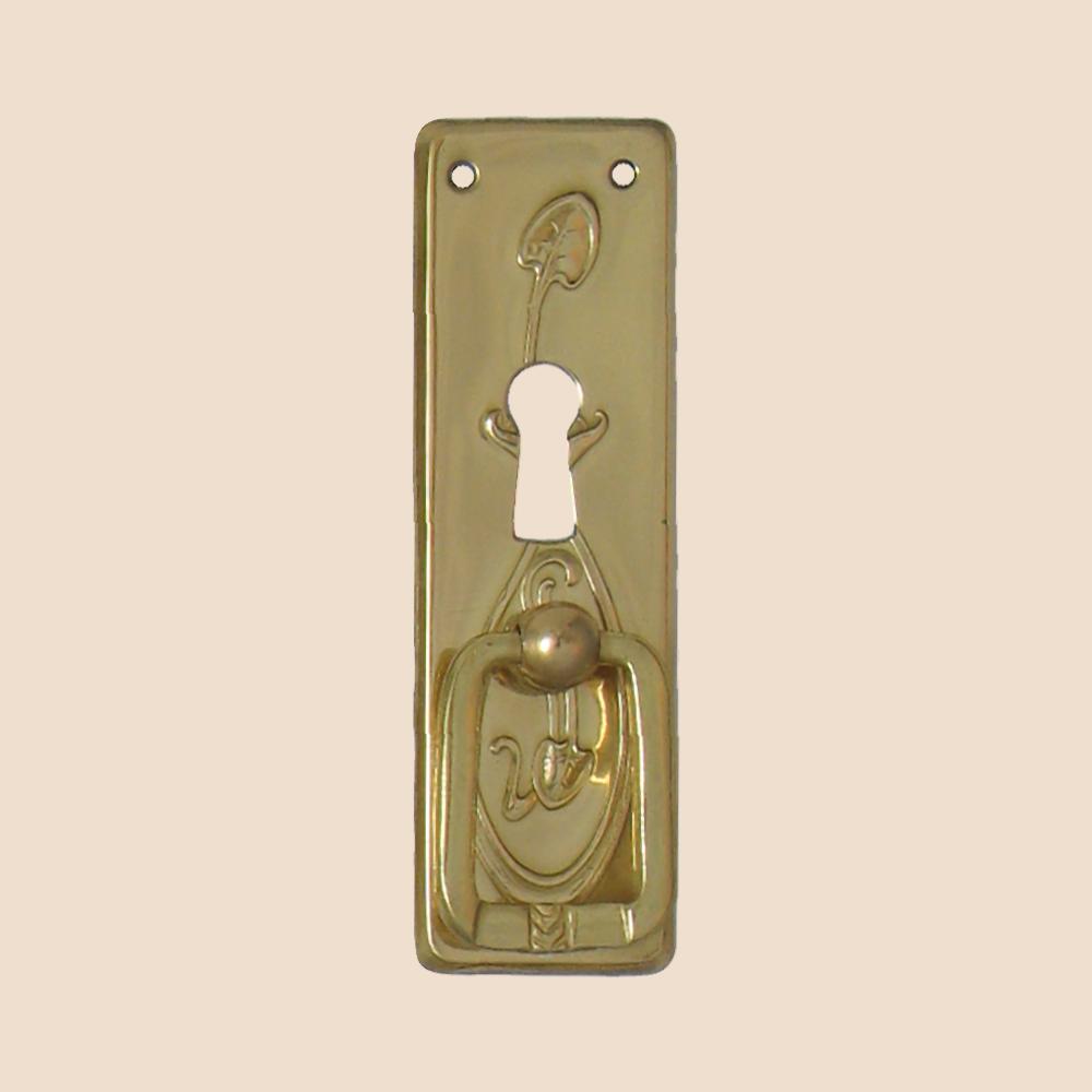 Jugendstil Möbelschild geprägt Messing MGL 24 x 80mm mit Griff und Schlüsselloch Serie JU012 Bild1