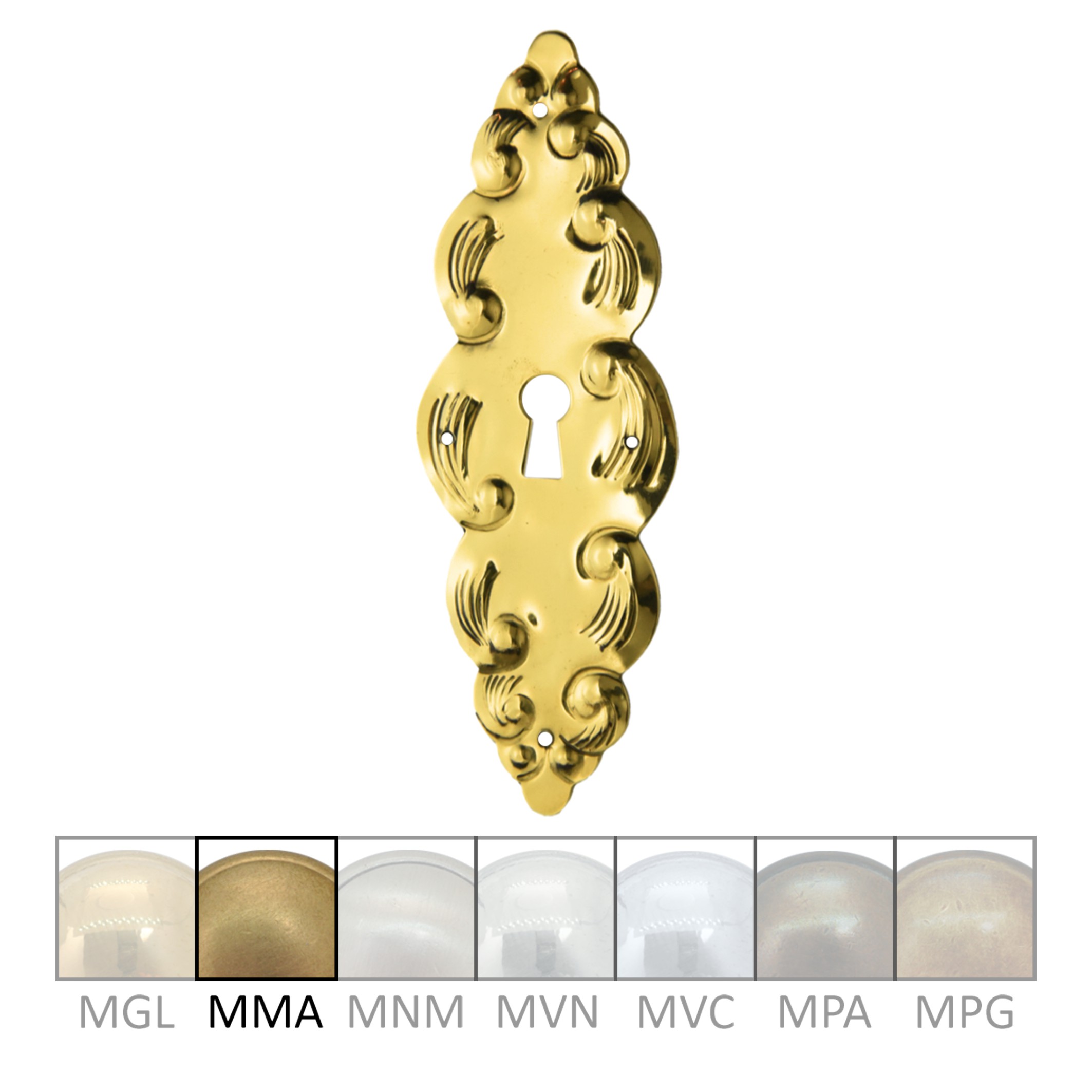 Barock Schlüsselschild 45 x 135mm mit Schlüsselloch, Messing MMA Serie BA027 Bild1