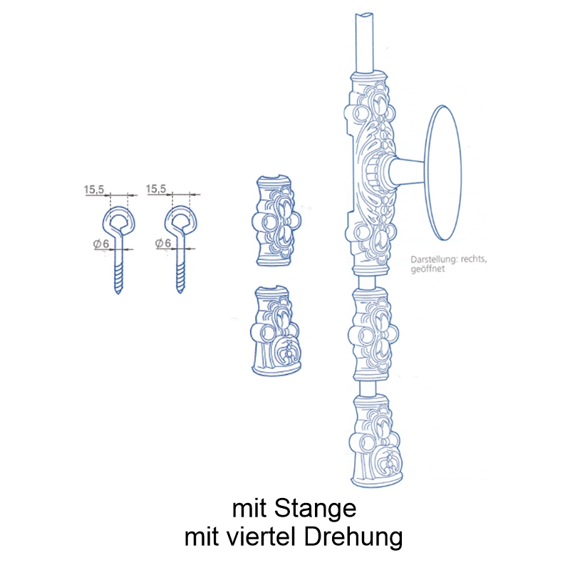 Fensterschubstange ohne Zunge (rechts), mit zubehör und Stange Serie FS008 Bild1
