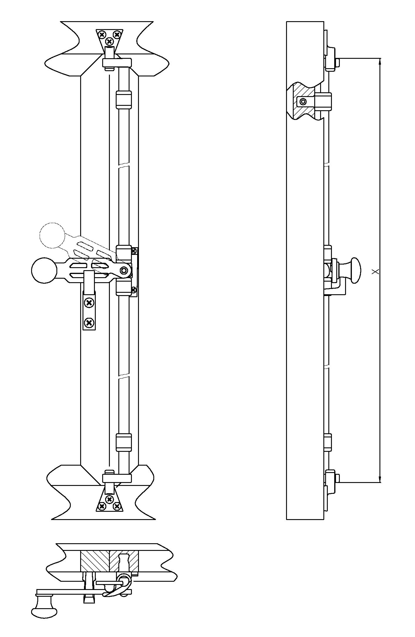 Osnabrücker Fensterdrehstange 2flg auswärts 1300mm, re Messing MGL Serie FD001 Bild2