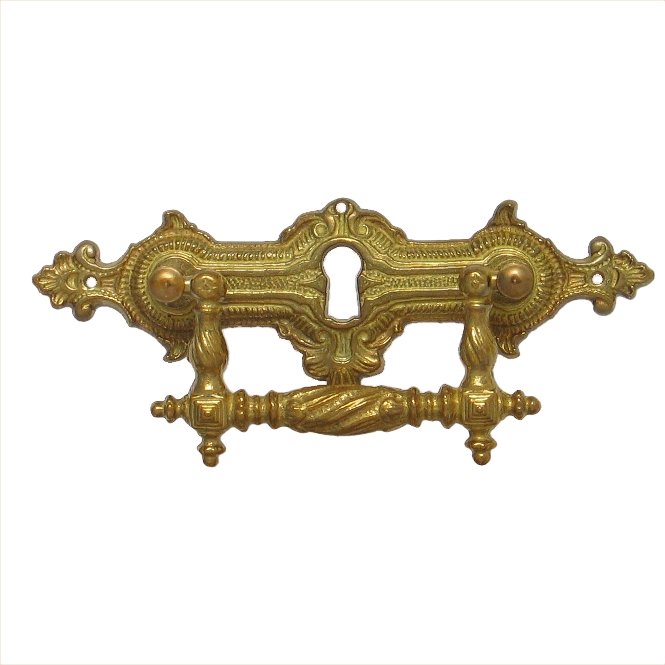 Historismus Möbelschild gegossen Messing MMA 121 x 45mm mit Griff und Schlüsselloch Serie HI007 Bild1