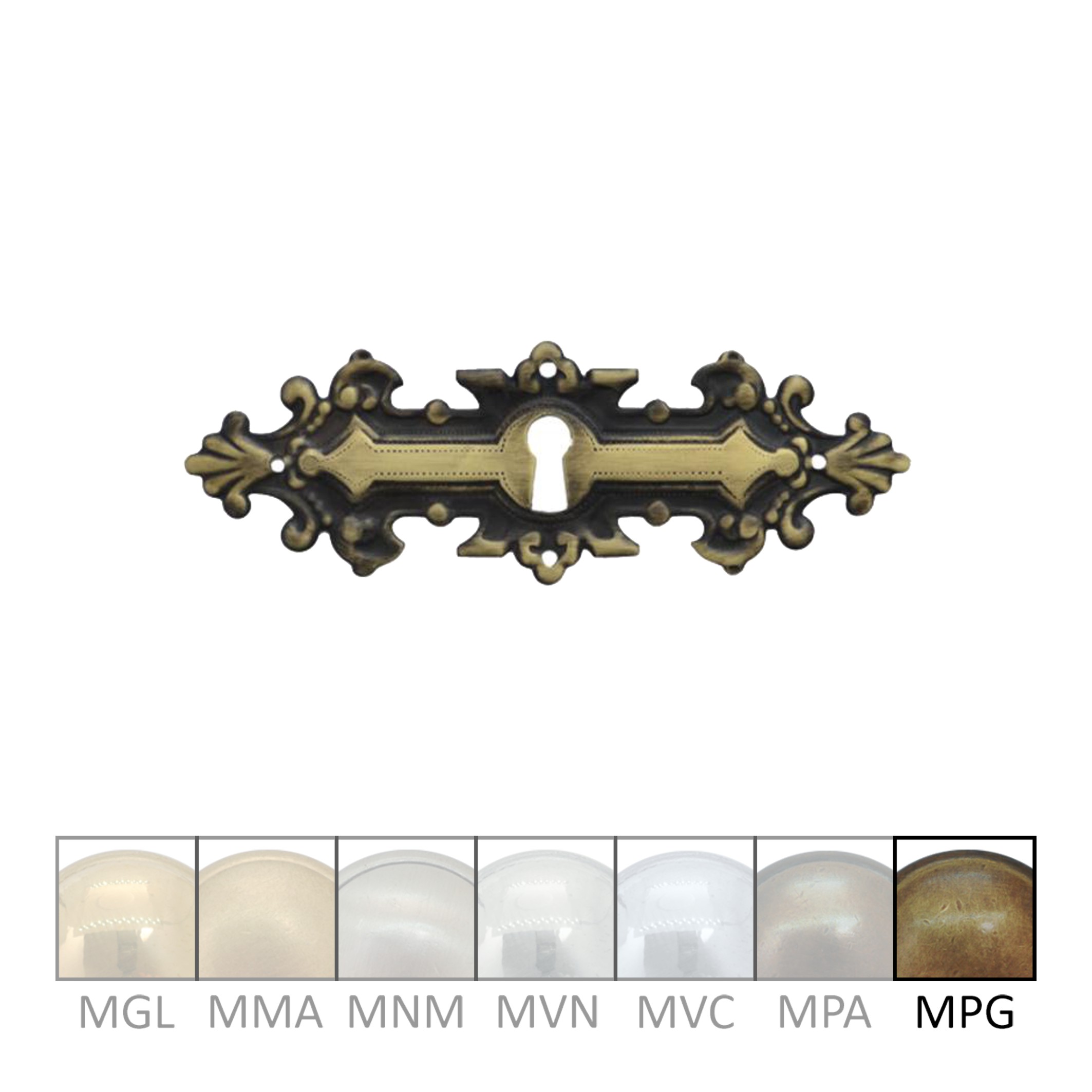 Historismus Möbelschild geprägt Messing MPG 95 x 34mm mit Schlüsselloch Serie HI002 Bild1