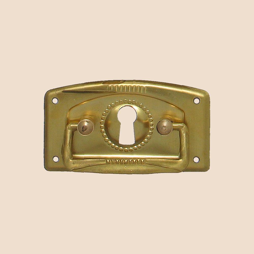 Jugendstil Möbelschild geprägt Messing MMA 67 x 38mm mit Griff und Schlüsselloch Serie JU007 Bild1