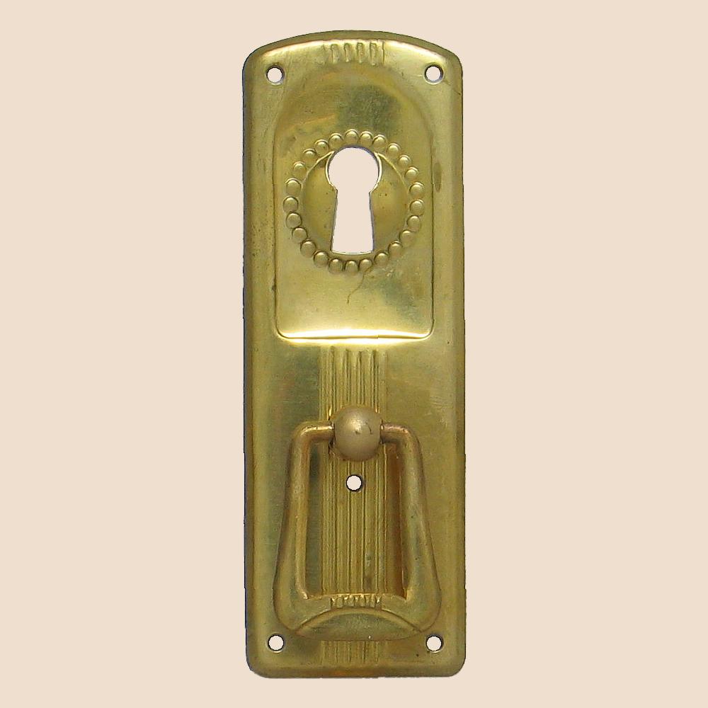 Jugendstil Möbelschild geprägt Messing MMA 31 x 90mm mit Griff und Schlüsselloch Serie JU007 Bild1