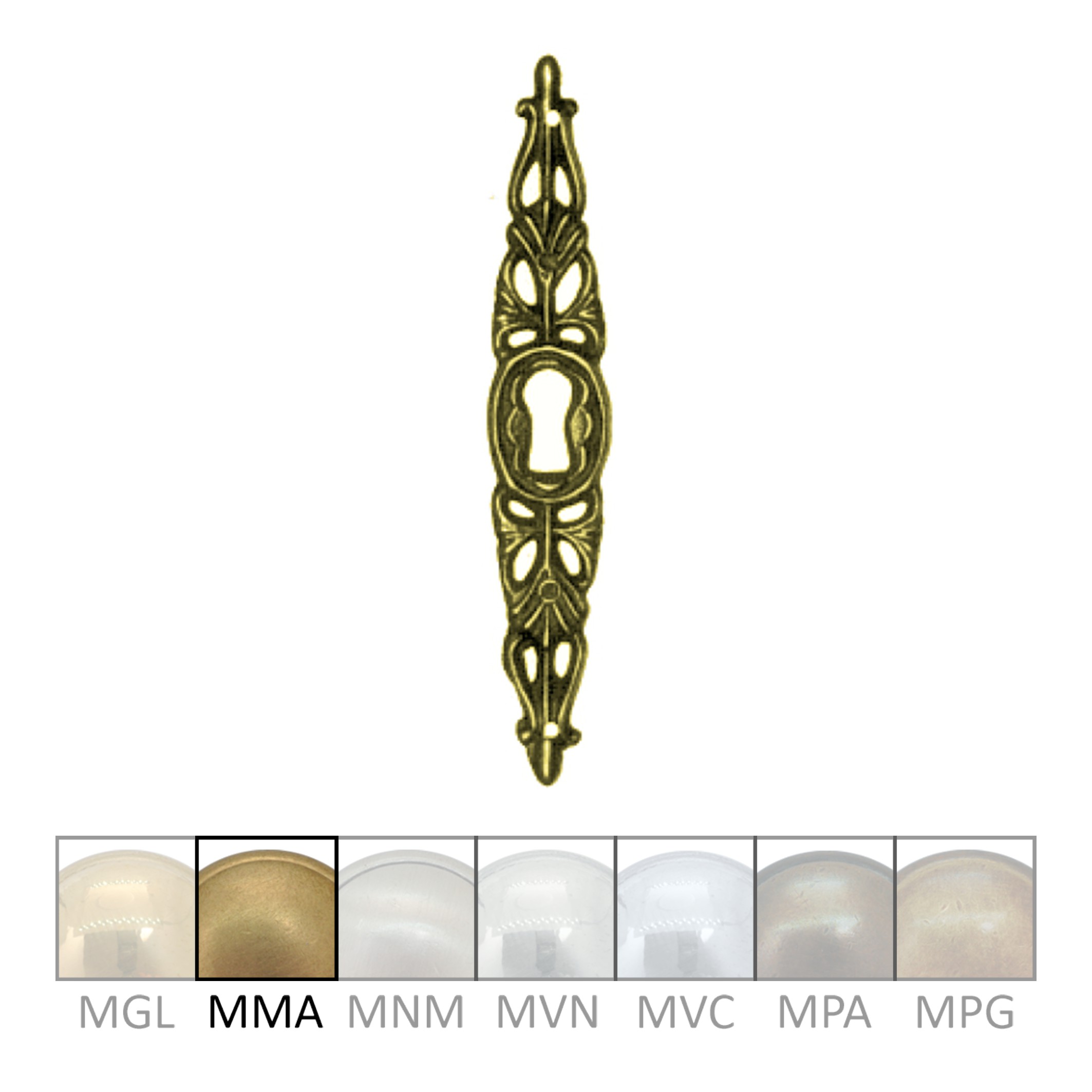 Klassizismus Möbelschild geprägt Messing MMA 17x105mm mit Schlüsselloch Serie KL012 Bild1