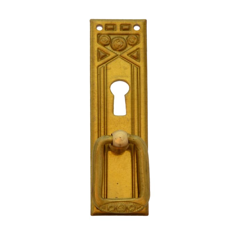Jugendstil Möbelschild geprägt Messing MMA 22 x 85mm mit Griff und Schlüsselloch Serie JU011 Bild1