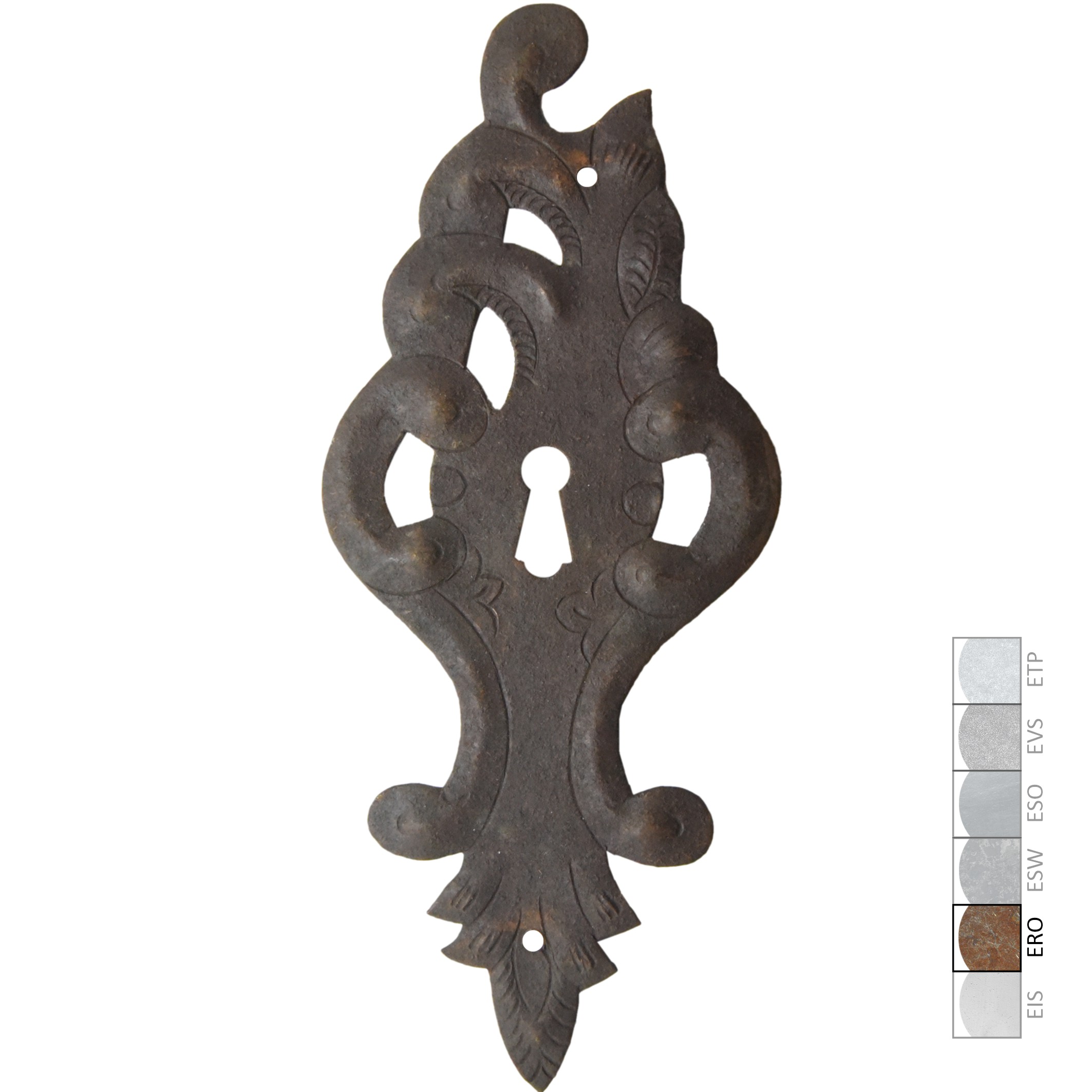 Schlüsselschild in Eisen rostig. 78x180 mm Bild1 Barock Schlüsselschild BXH