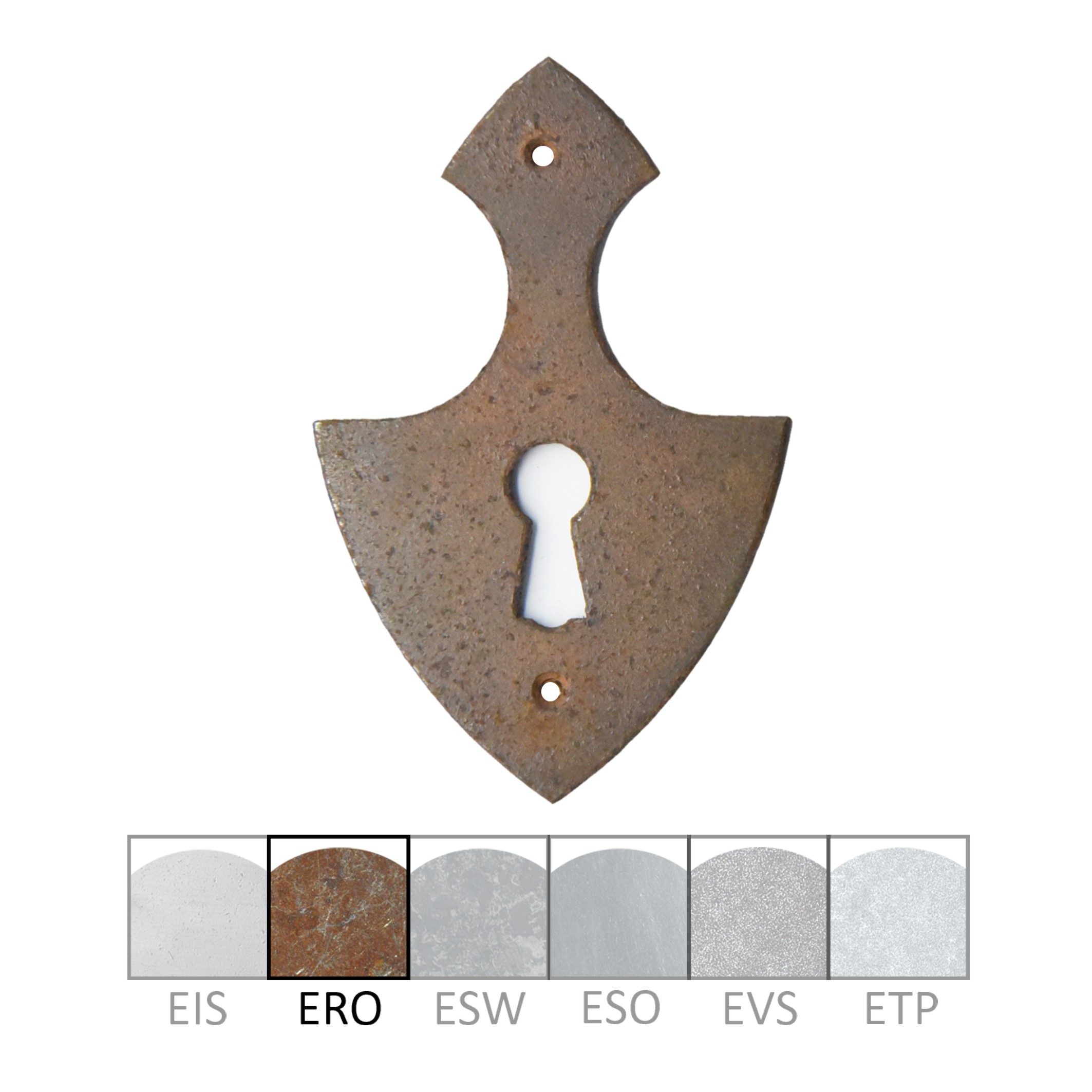 Klassizismus Möbelschild Eisen gerostet ERO 50x78mm mit Schlüsselloch Serie KL117 Bild1