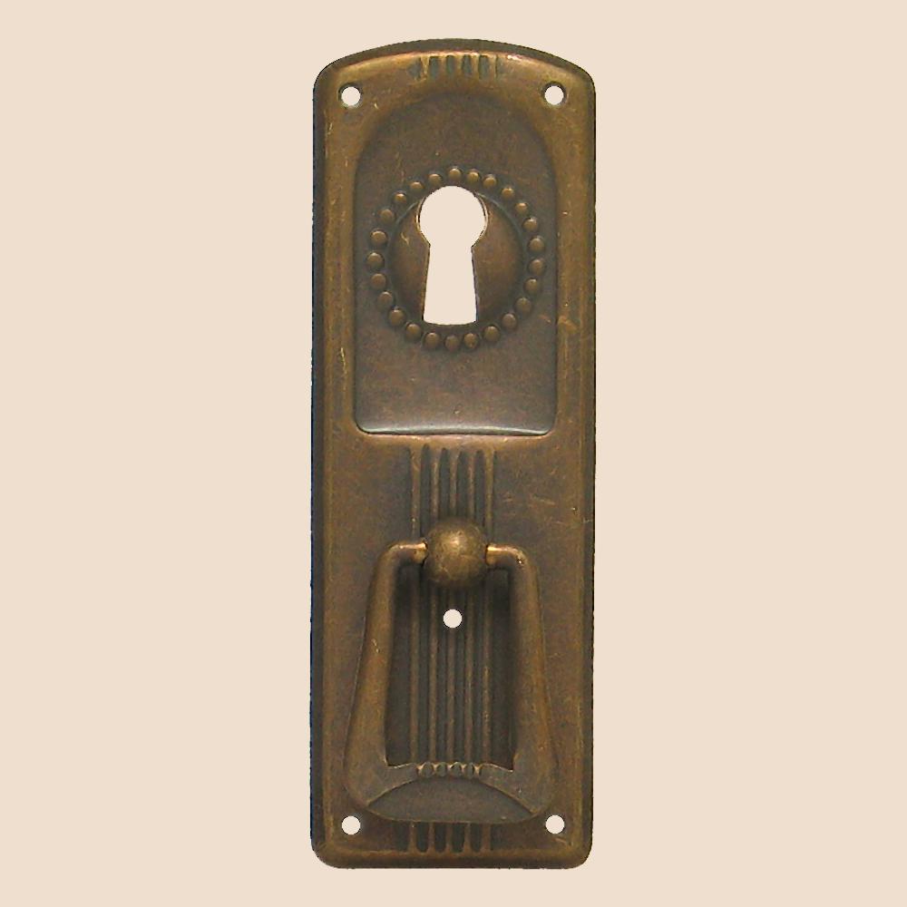 Jugendstil Möbelschild geprägt Messing MPA 31 x 90mm mit Griff und Schlüsselloch Serie JU007 Bild1
