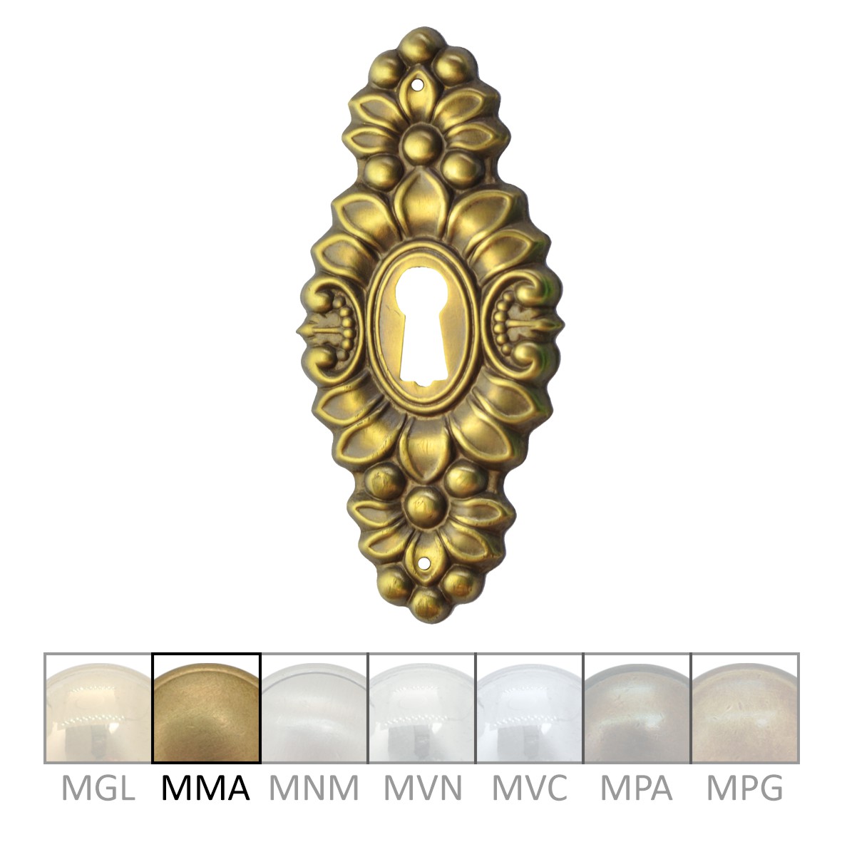 Klassizismus Möbelschild geprägt Messing MMA 35x85mm mit Schlüsselloch Serie KL079 Bild1