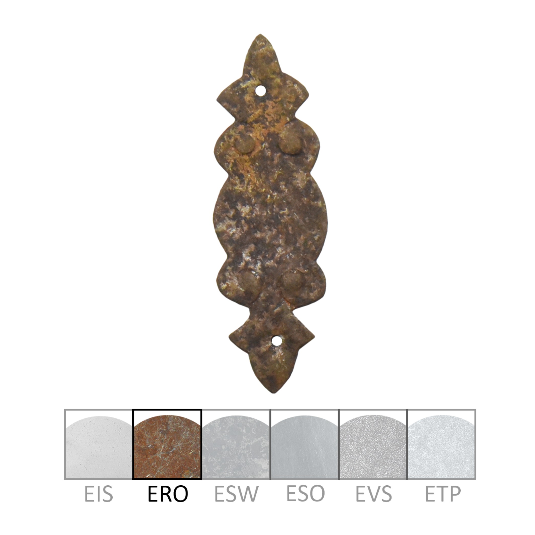 Schlüsselschild Hochkant , Eisen rostig rostig, 25 x 80 mm der Serie BA029 Bild1 Barock Schlüsselschild BXH