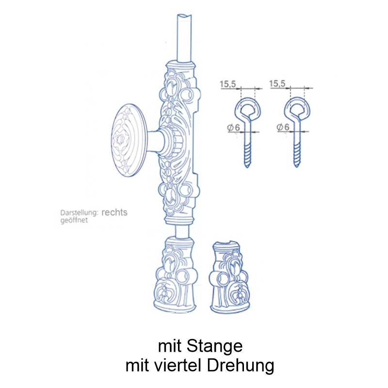 Fensterschubstange ohne Zunge, für linken Flügel, mit zubehör und Stange Serie FS007 Bild1