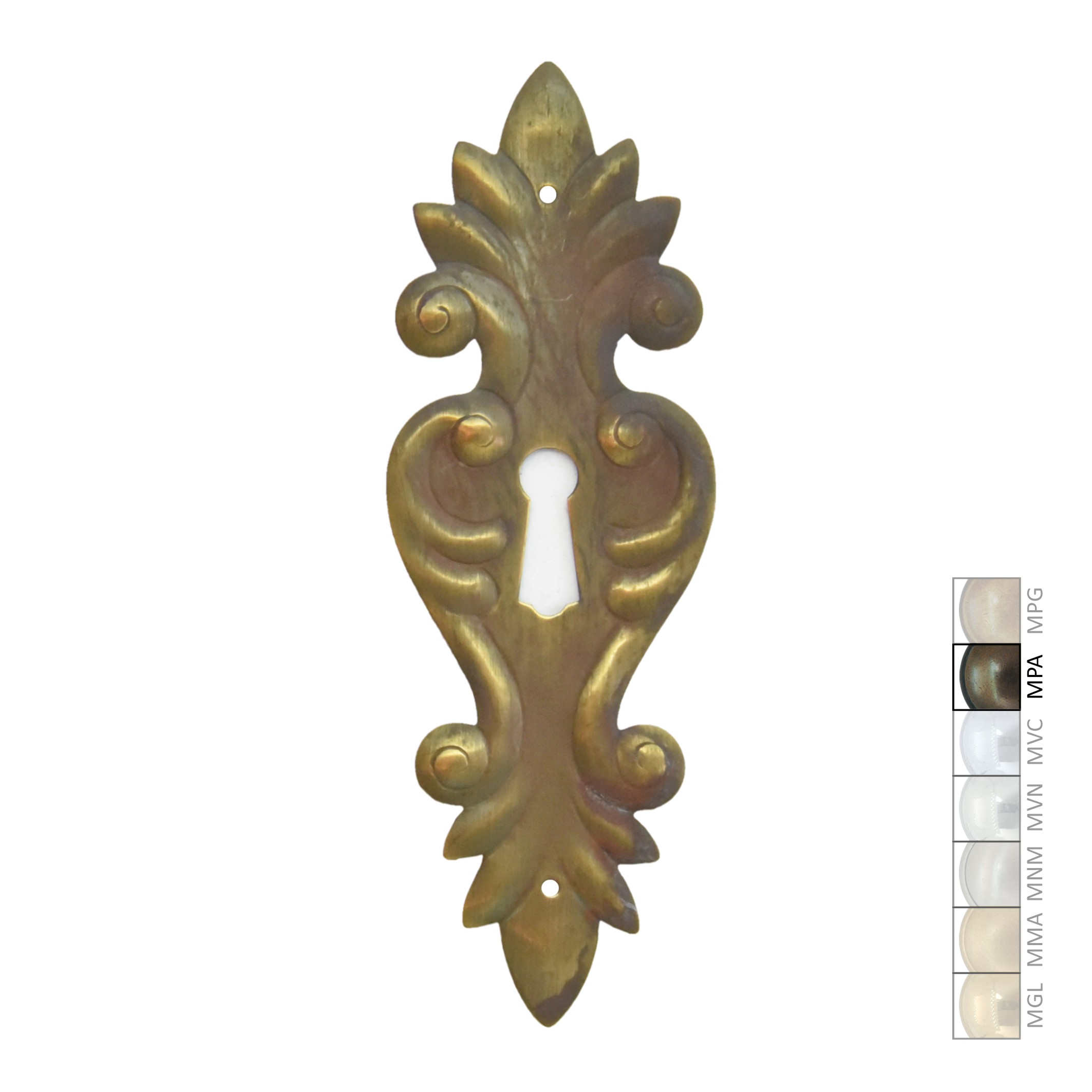 Barock Schlüsselschild 130 x 45mm mit Schlüsselloch, Messing MPA Serie BA008 Bild1