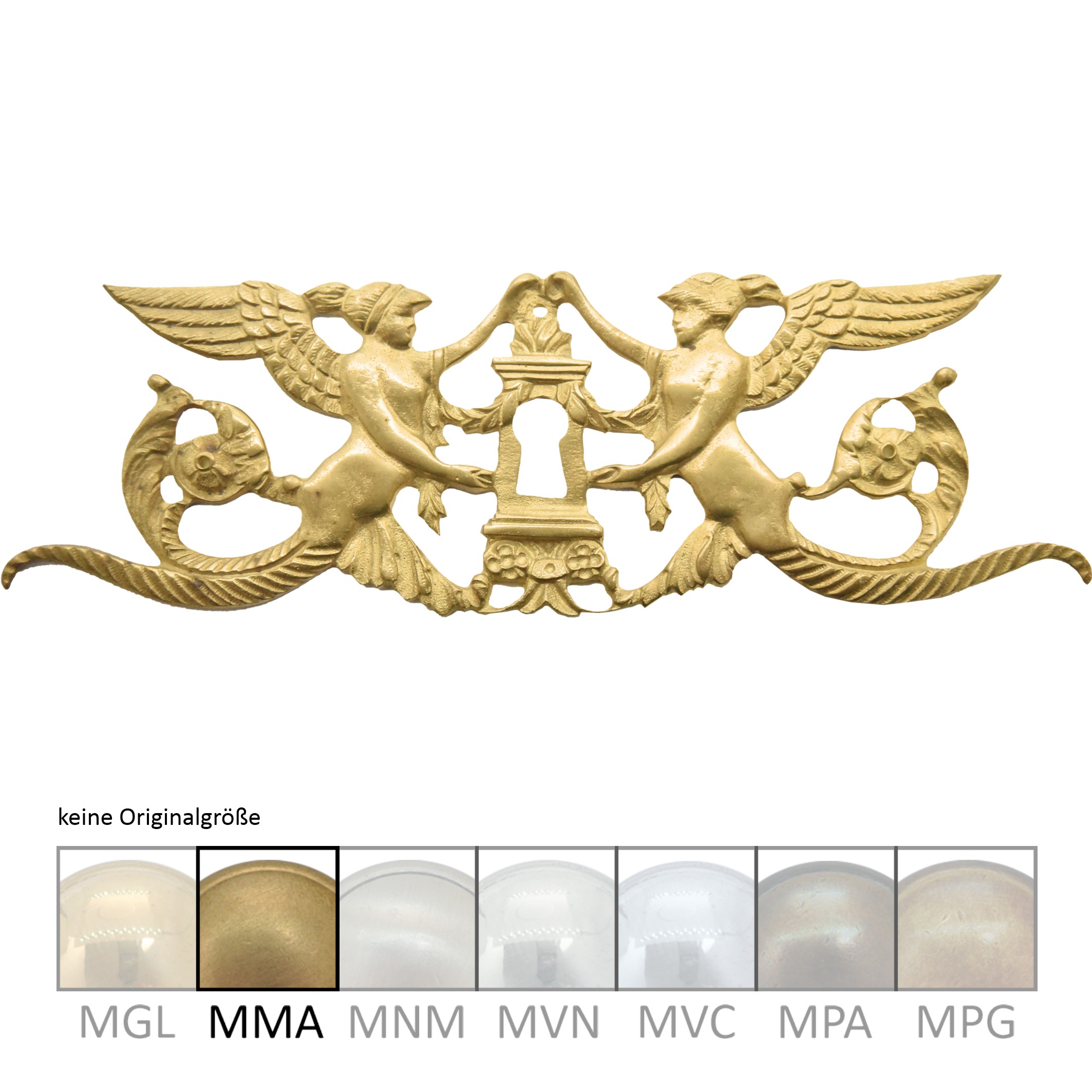 Klassizismus Möbelschild geprägt Messing MMA 185x60mm mit Schlüsselloch Serie KL122 Bild1