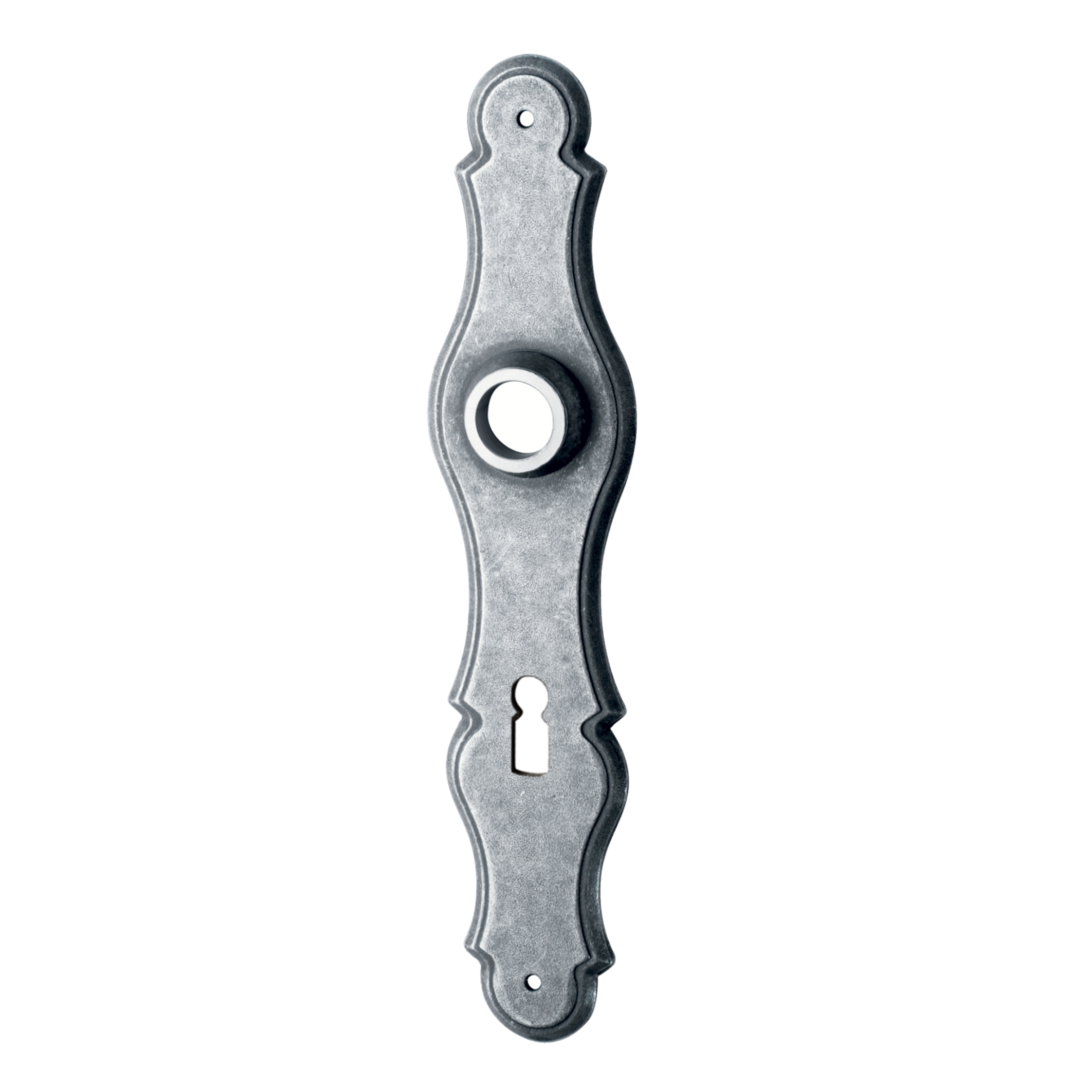 Zimmertürschild Dist. 72 mm BB, Eisen thermopatiniert ® L x B