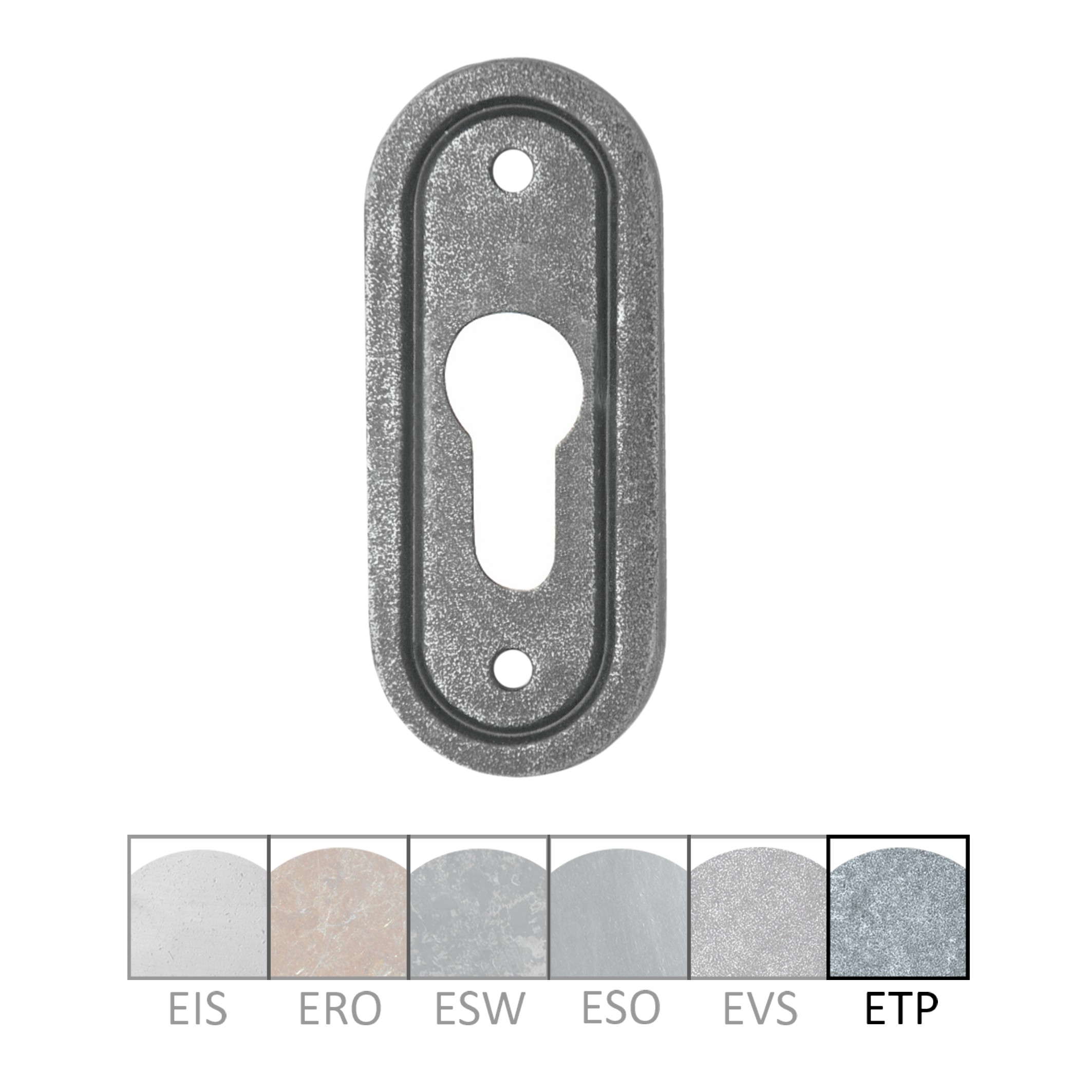 Schlüssellochrosette PZ-Lochung Eisen thermopatiniert ® 73 x 30mm Serie TR531 Bild1