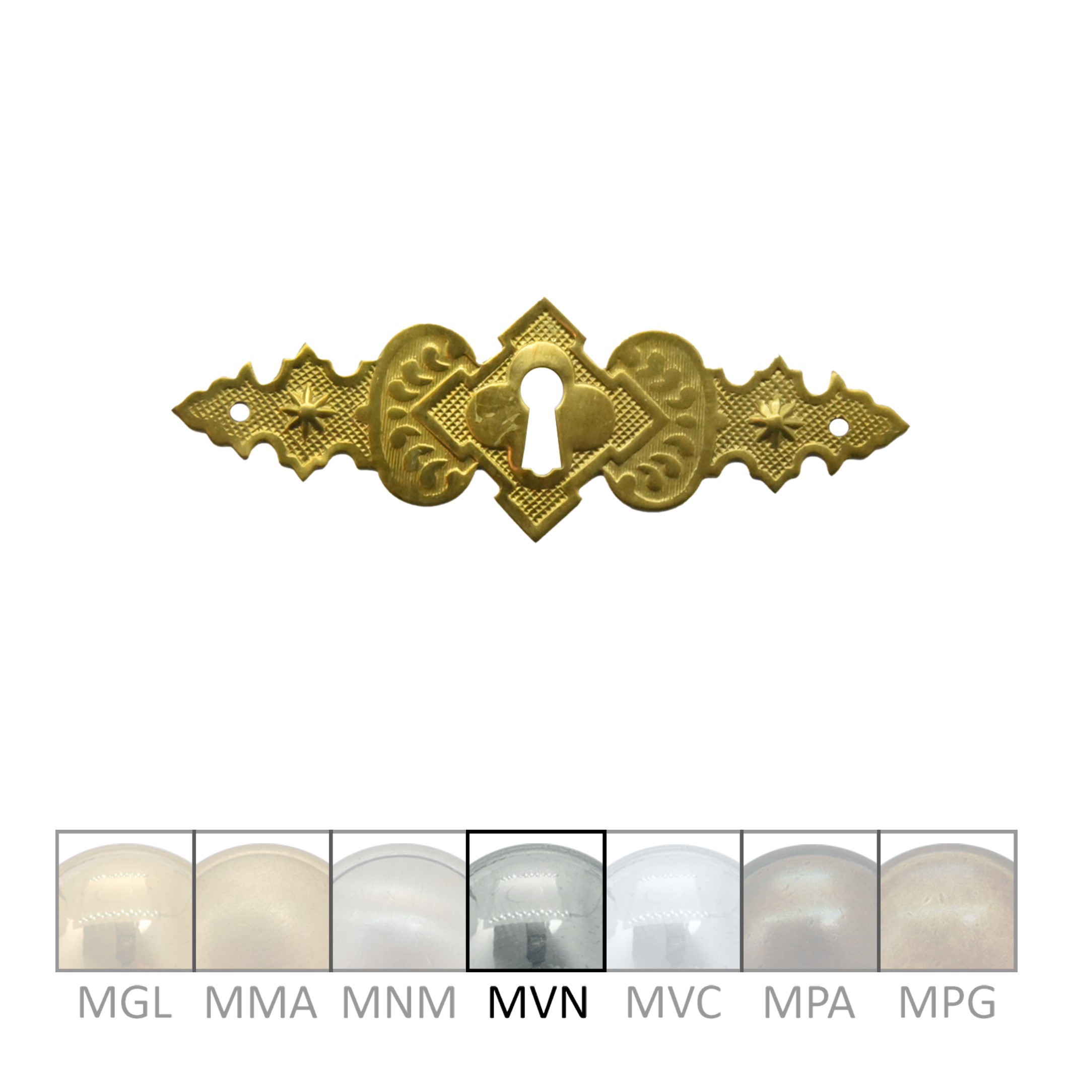 Historismus Möbelschild geprägt - Messing vernickelt - 92 x 31 mm der Serie HI022 Bild1 Historismus Möbelschild geprägt Messing MNI 92 x 31mm mit Schlüsselloch Serie HI022 Bild1