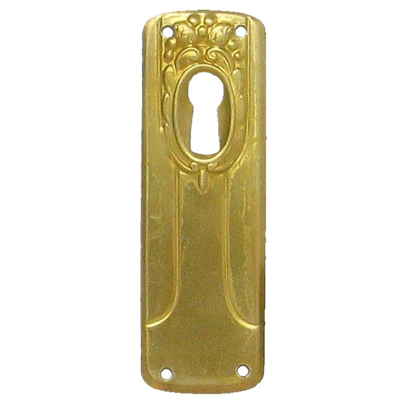 Jugendstil Möbelschild geprägt - Messing glänzend - 39 x 105 mm der Serie JU015 Bild1 Jugendstil Möbelschild Messing MGL 34 x 105mm mit Schlüsselloch Serie JU015 Bild1